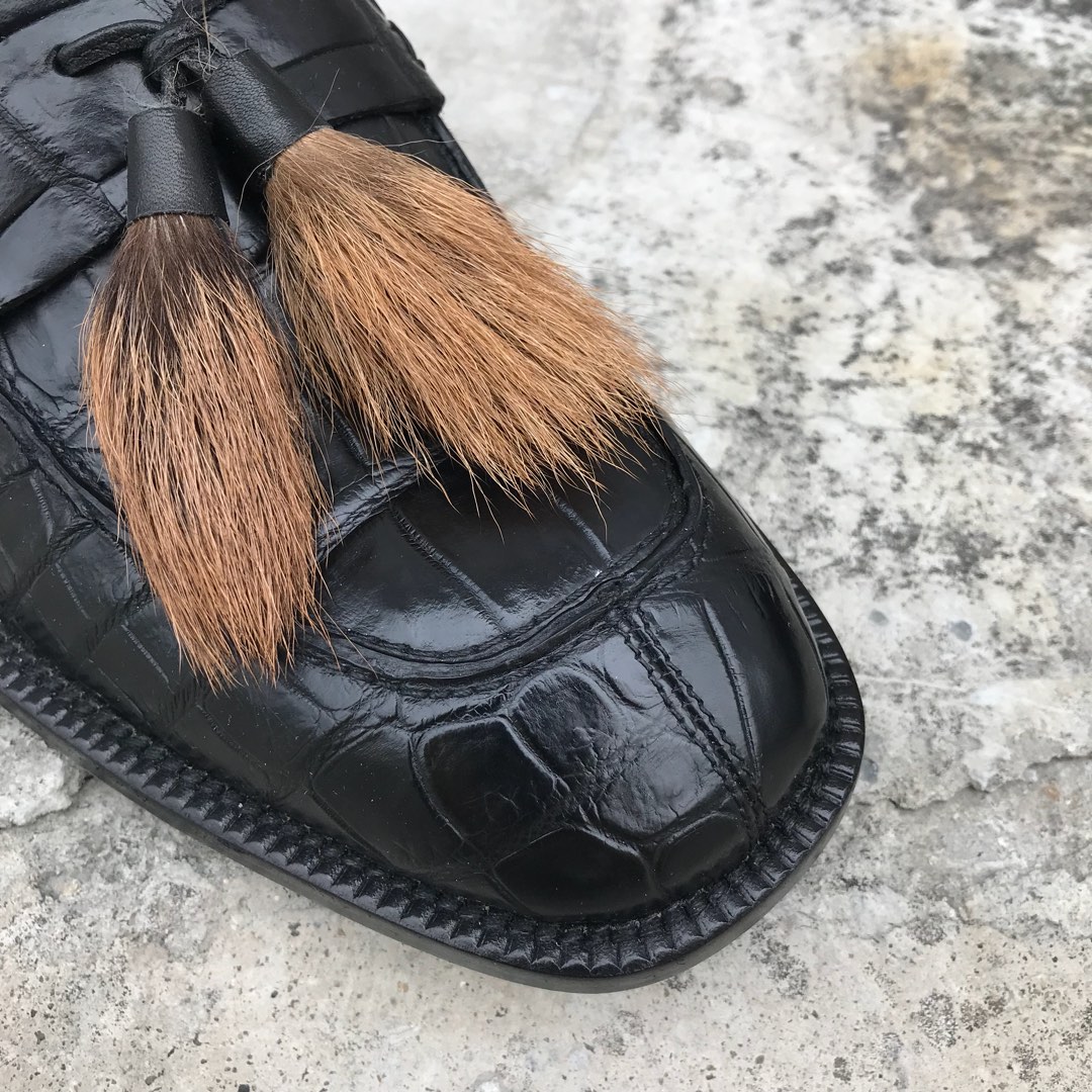 鳄鱼皮男士套脚皮鞋 流苏款