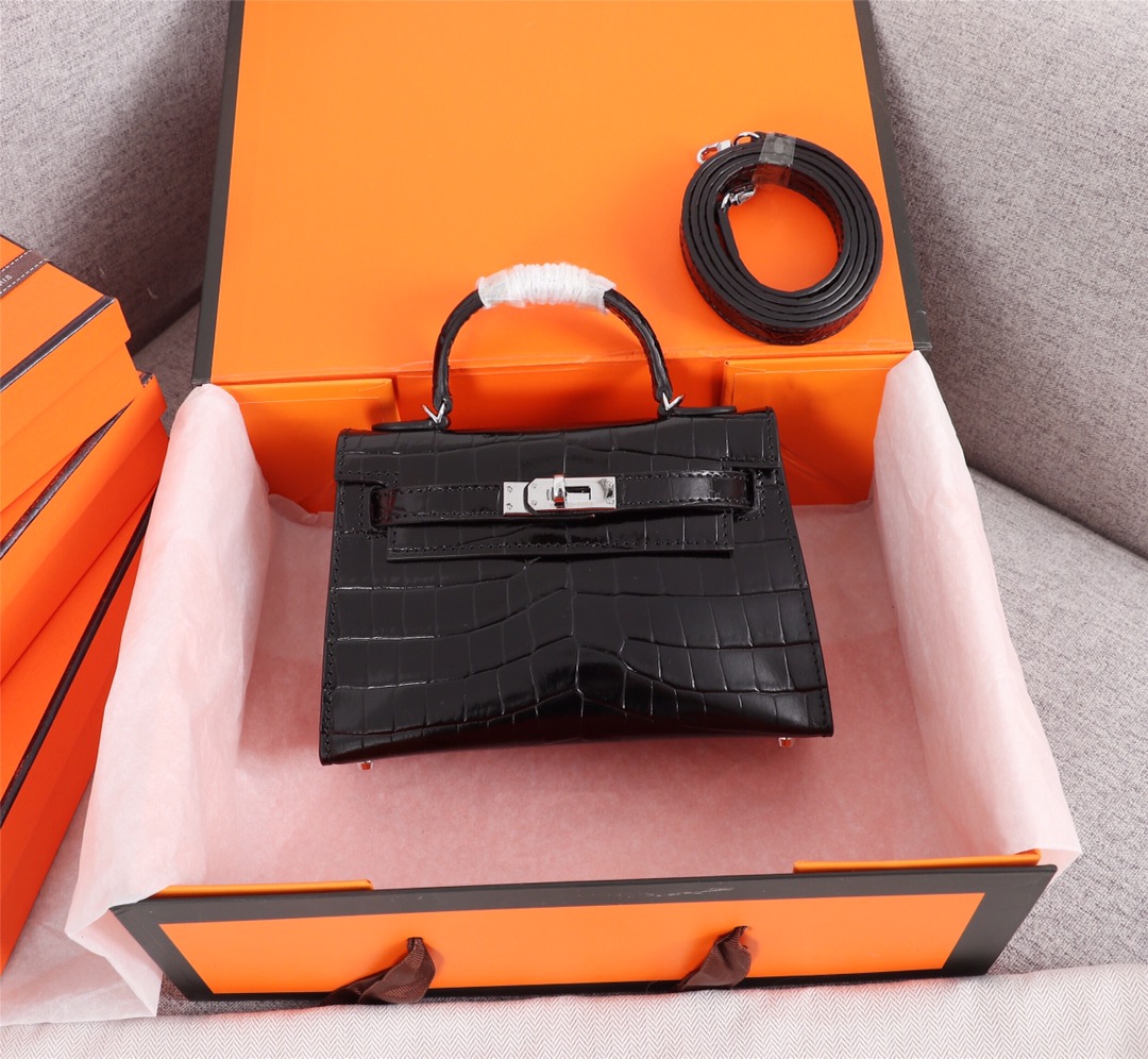爱马仕二代原单鳄鱼纹??批：?版型完美???Hermes mini kelly second generation ???独家出厂编码