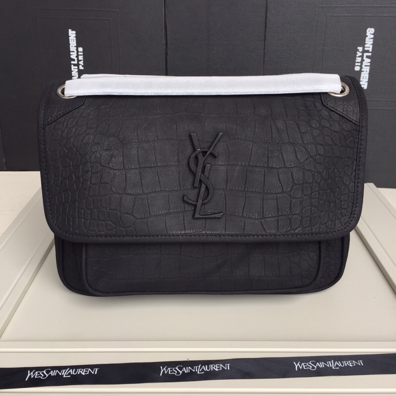 顶级原单 【NiKi中号】进口 ?鳄鱼纹/磨砂牛皮?MONOGRAMME SAINT LAURENT前翻盖包