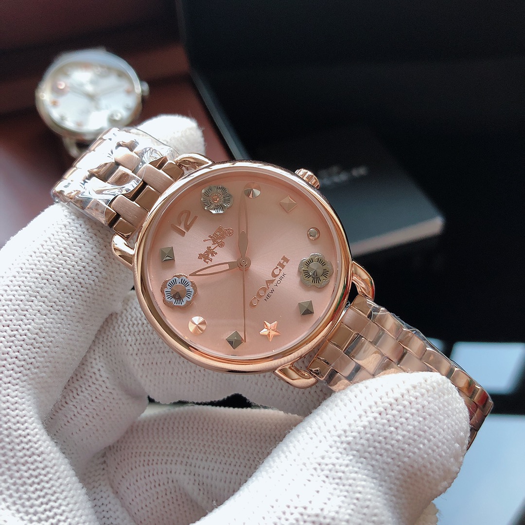 SJ出品  原单品质  美国Coach寇驰 ?H5 三针石英女表 钢带表带表盘镶钻,花贝  石英手表 ?矿物强化玻璃境面