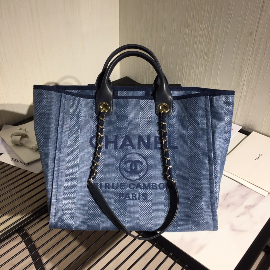 香奈儿2020春夏最美度假风购物袋 Chanel tote 链条帆布沙滩包