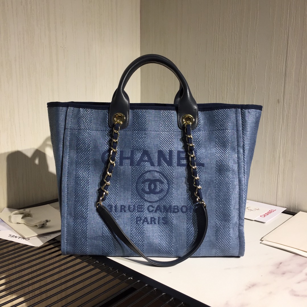 香奈儿2020春夏最美度假风购物袋 Chanel tote 链条帆布沙滩包