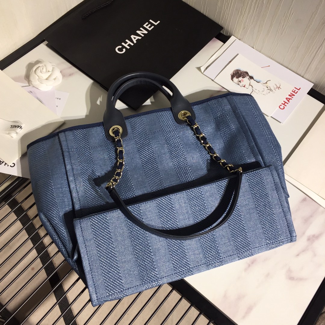 香奈儿2020春夏最美度假风购物袋 Chanel tote 链条帆布沙滩包
