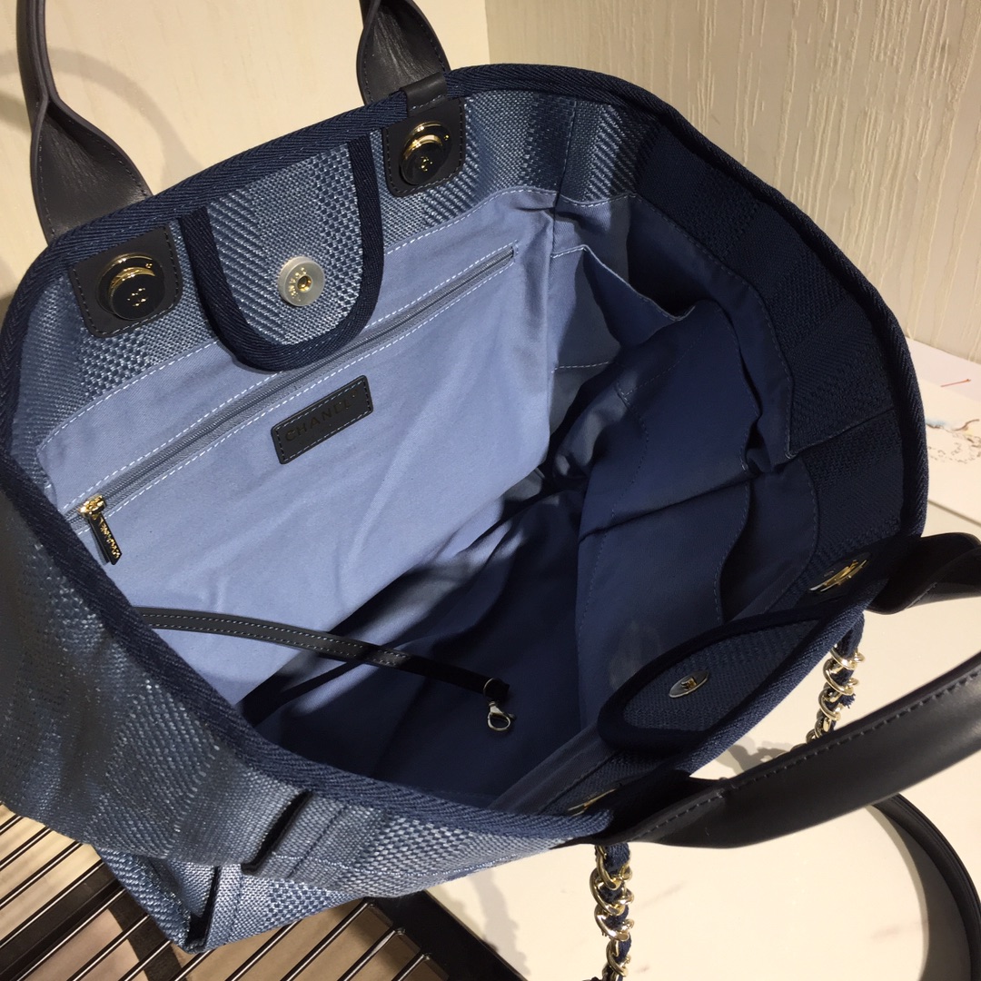 香奈儿2020春夏最美度假风购物袋 Chanel tote 链条帆布沙滩包