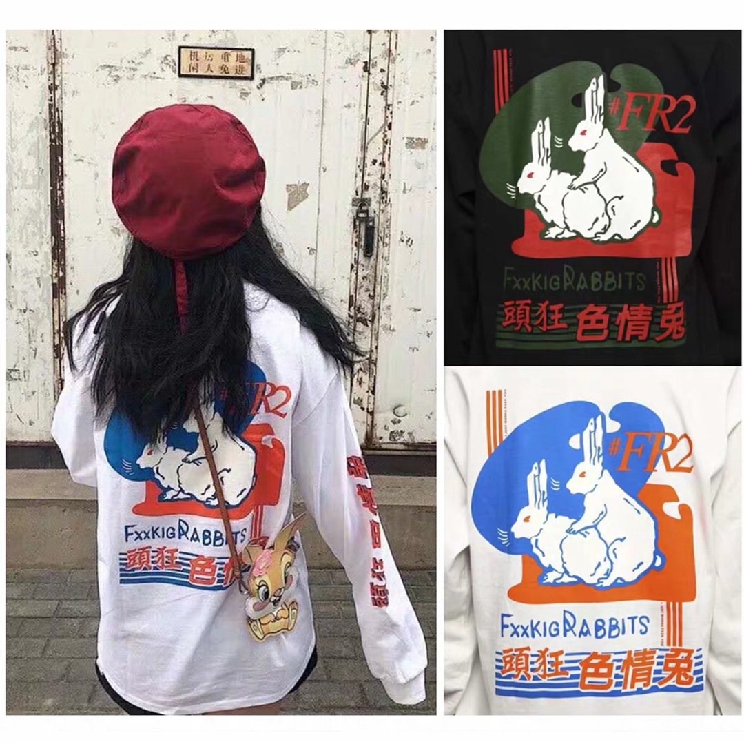 9060 fr2 fxxking 日本潮牌rabbits candy大白兔奶糖印花宽松圆领