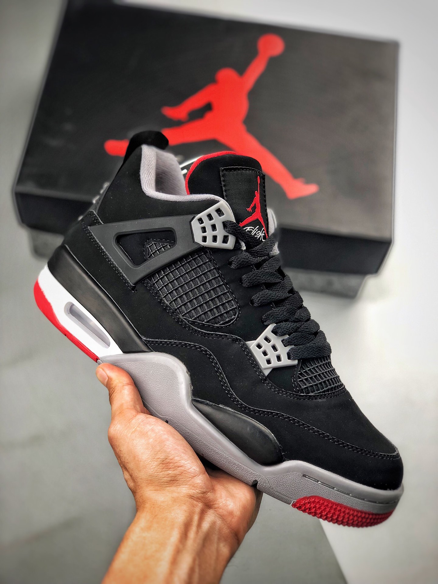 360 【莞产纯原版本 全码出货】 Air Jordan 4 Retro “Bred” 复刻黑红