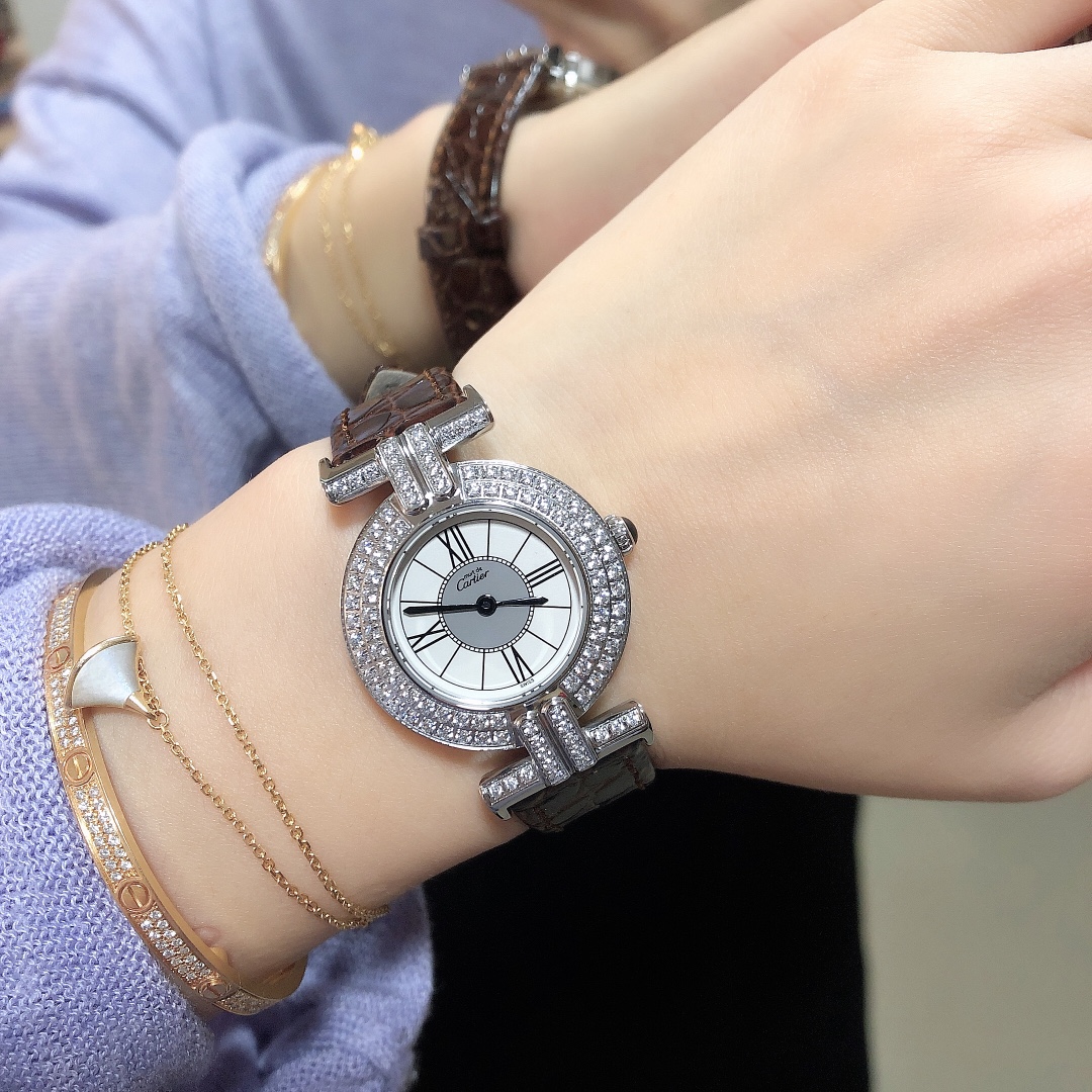 白 玫钻石➕50最新表盘 卡地亚 Libre系列手表 百搭经典系列 高贵典雅 简约时尚款式 尺寸28mm✨搭配瑞士石英机芯