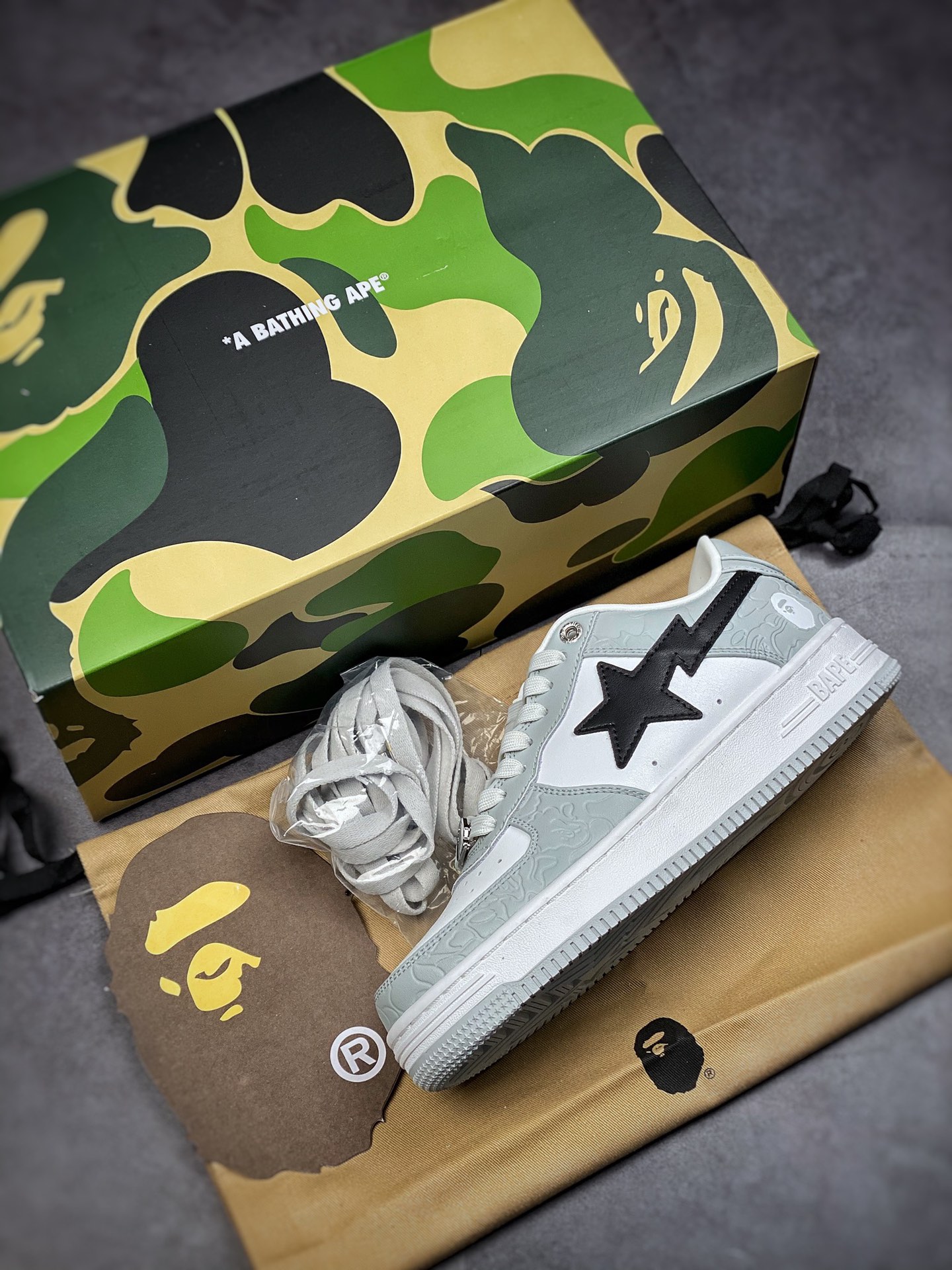 BAPE SK8 STA ape head joint sneakers/white gray 1H70-291-002