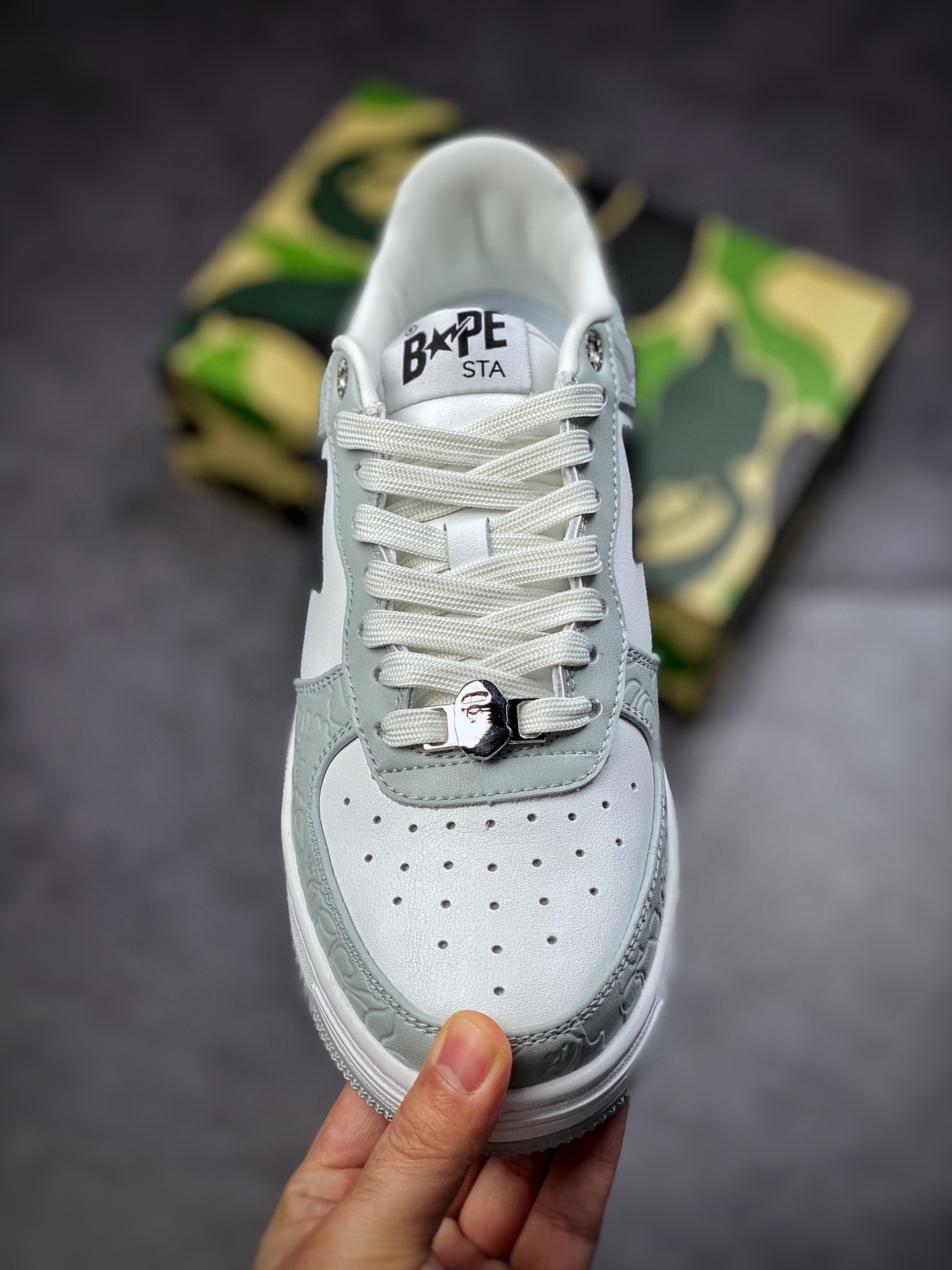 BAPE SK8 STA ape head joint sneakers/white gray 1H70-291-002