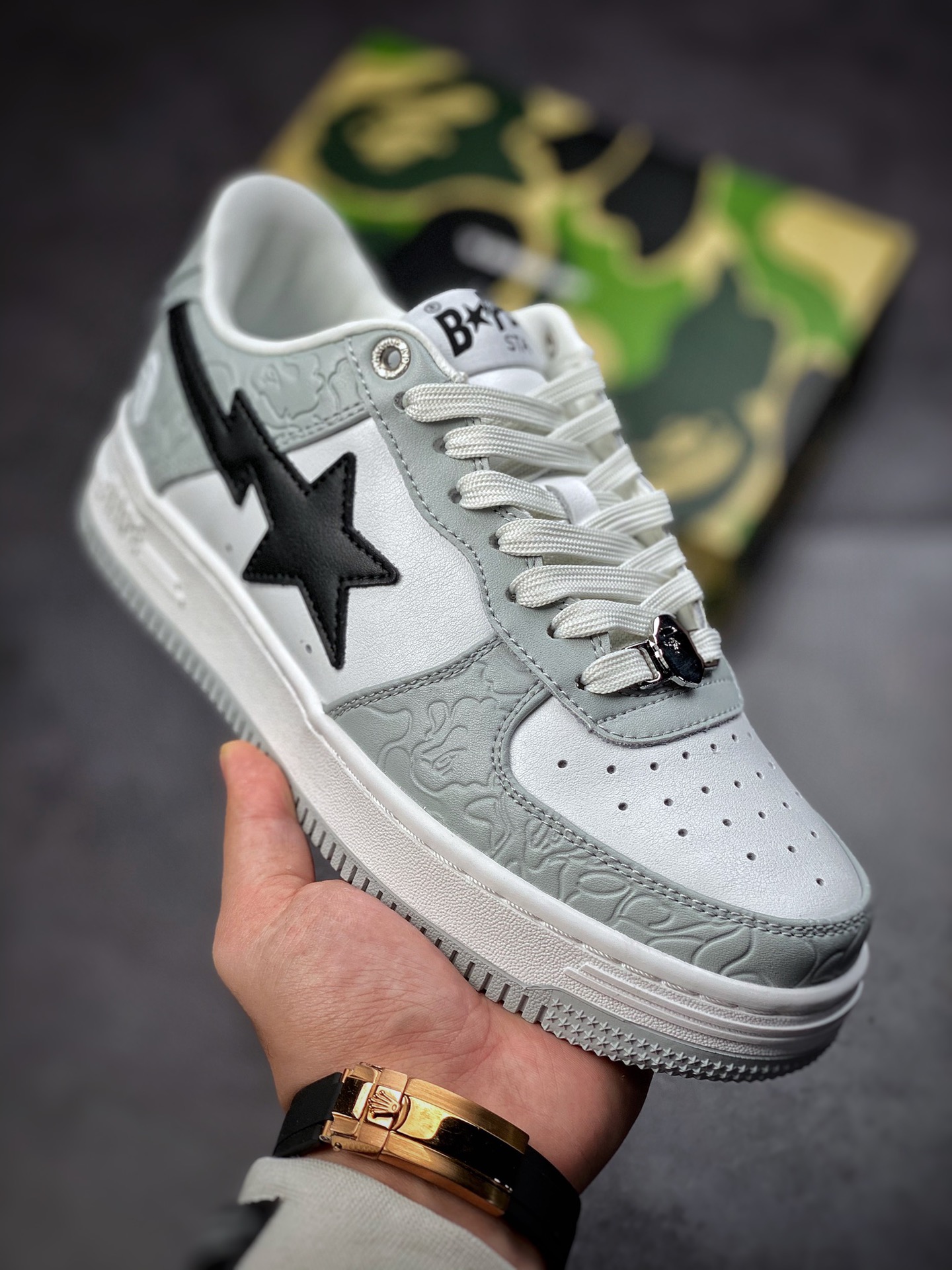 BAPE SK8 STA ape head joint sneakers/white gray 1H70-291-002