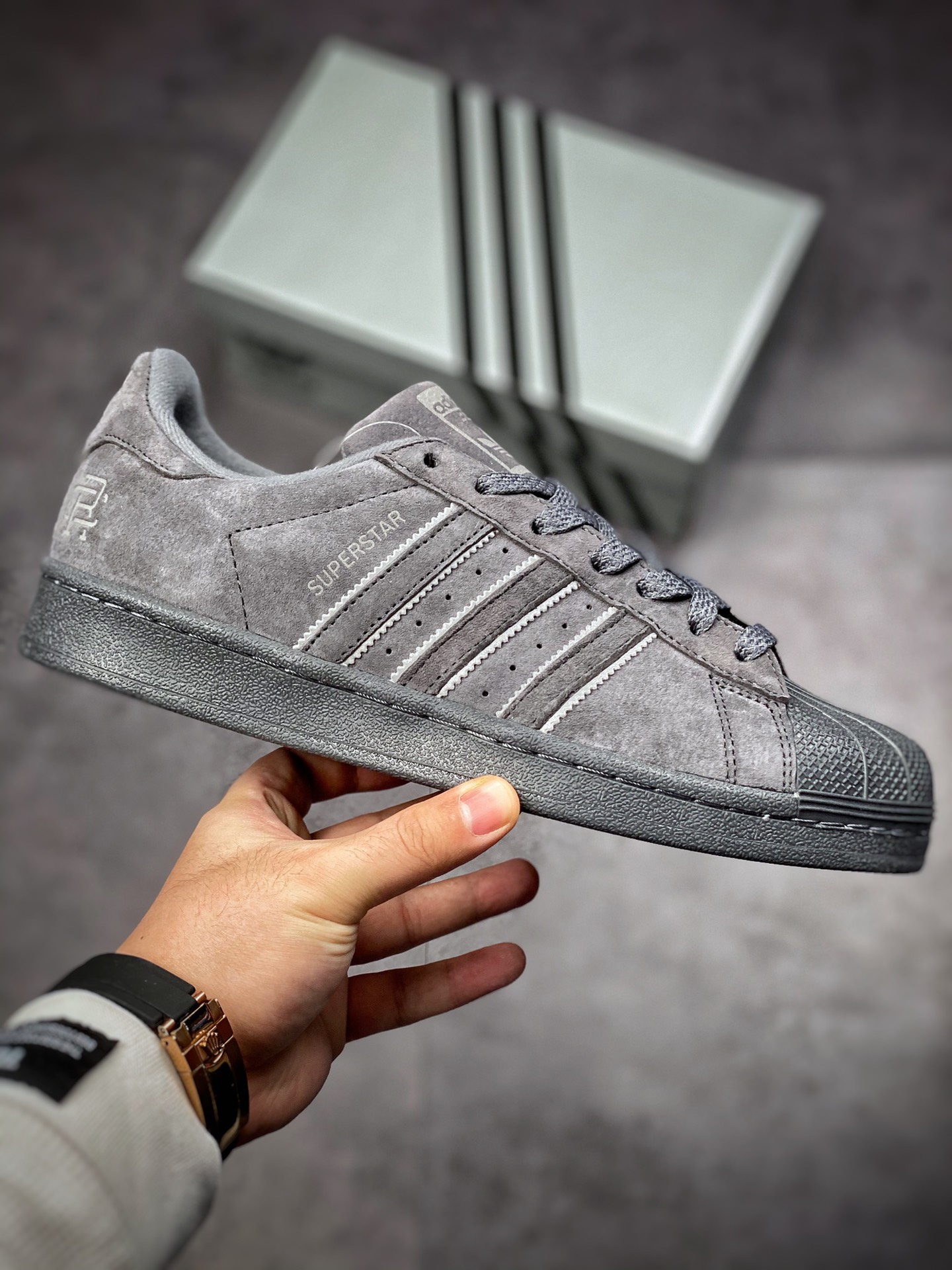 Reigning Champ x Adidas Originals Superstar Dark Grey Shell Head Classic Versatile Casual Sneakers BS9588