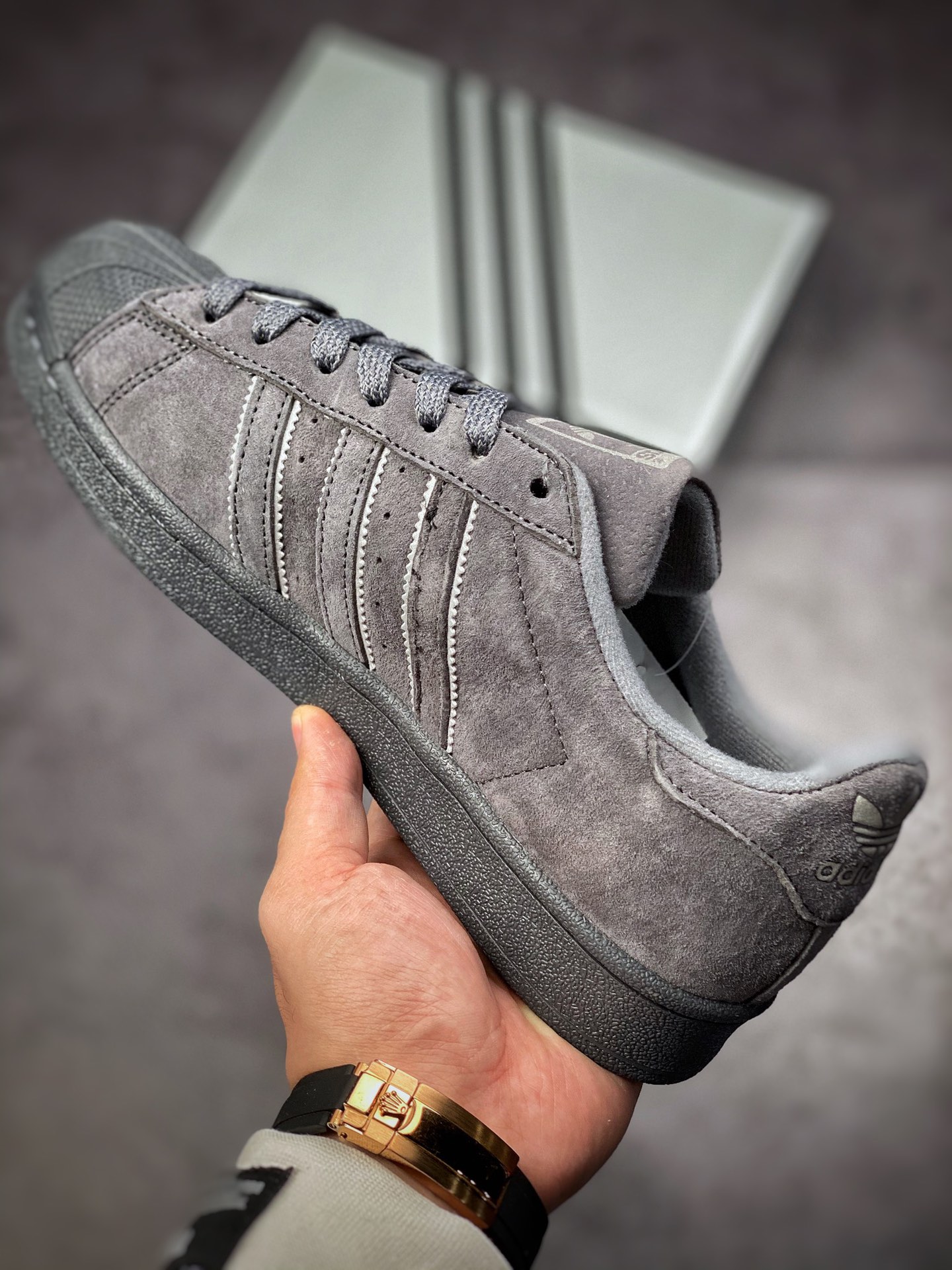 Reigning Champ x Adidas Originals Superstar Dark Grey Shell Head Classic Versatile Casual Sneakers BS9588