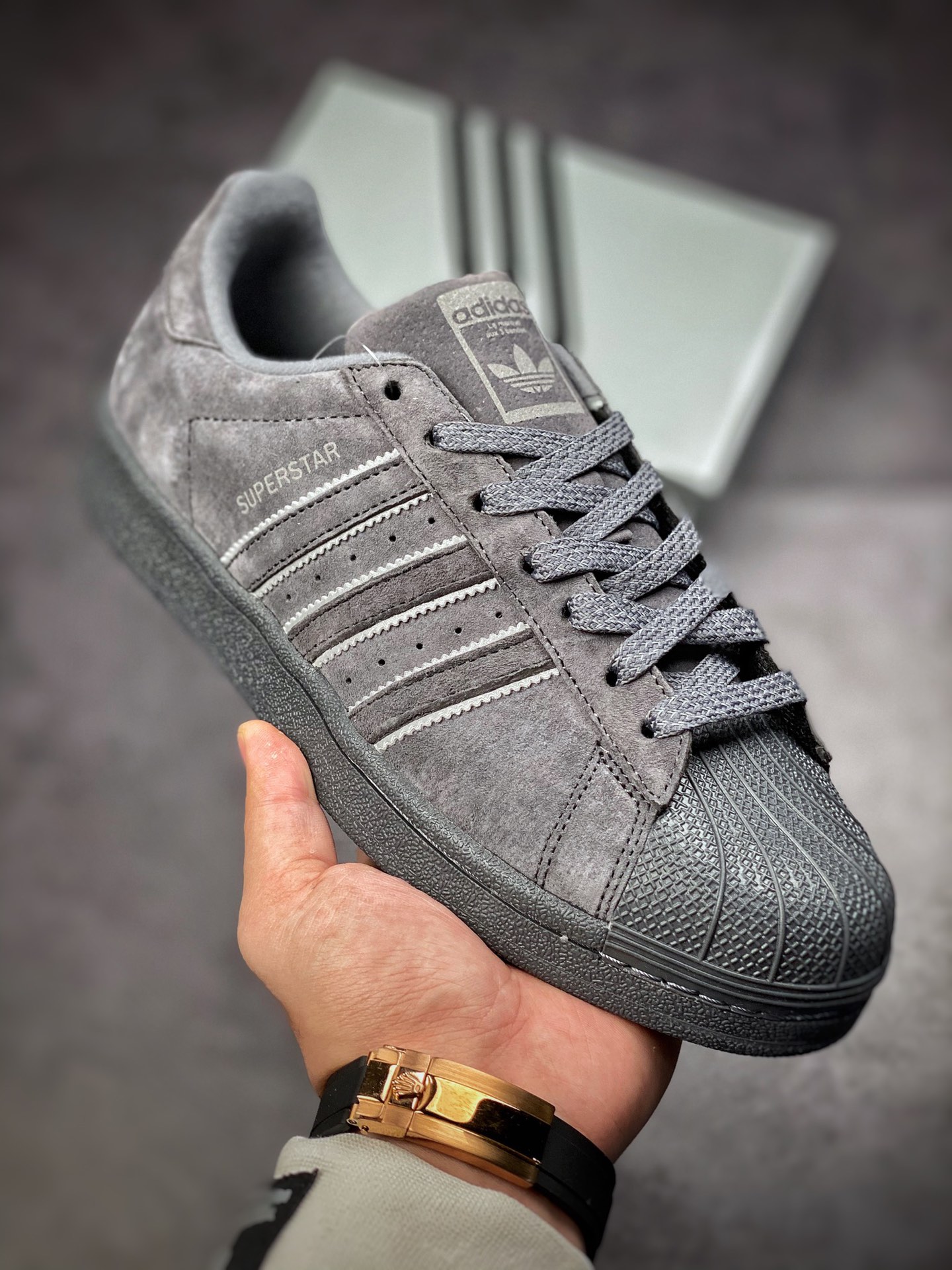 Reigning Champ x Adidas Originals Superstar Dark Grey Shell Head Classic Versatile Casual Sneakers BS9588