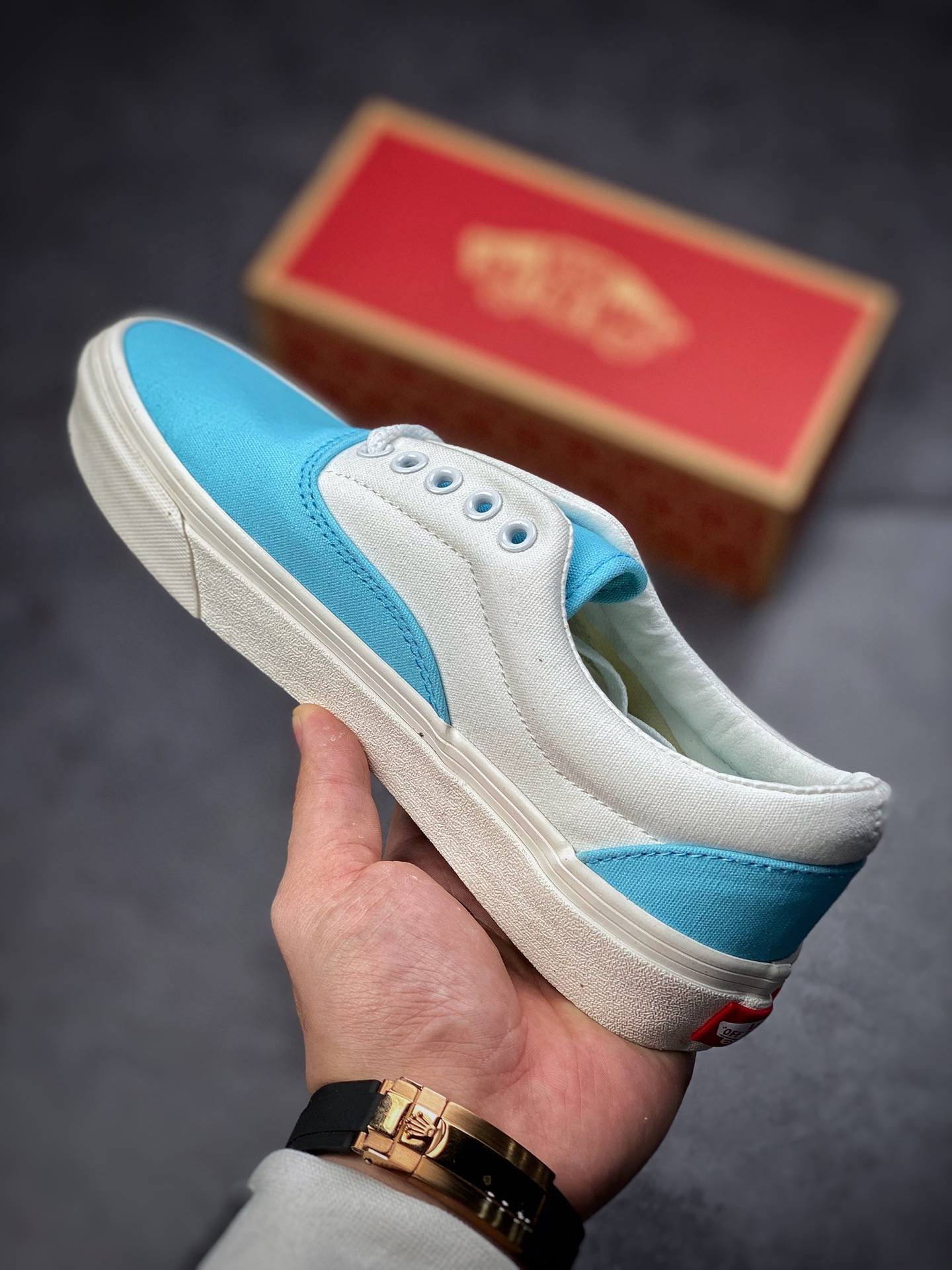 Vans Era light blue and white stitching casual canvas shoes anti-counterfeiting purple light VN0A54F19Ly