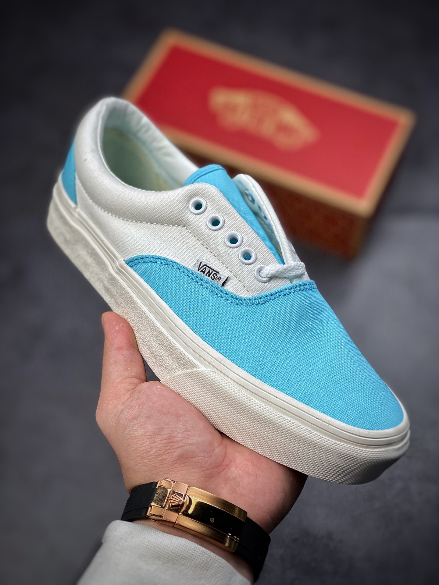 Vans Era light blue and white stitching casual canvas shoes anti-counterfeiting purple light VN0A54F19Ly