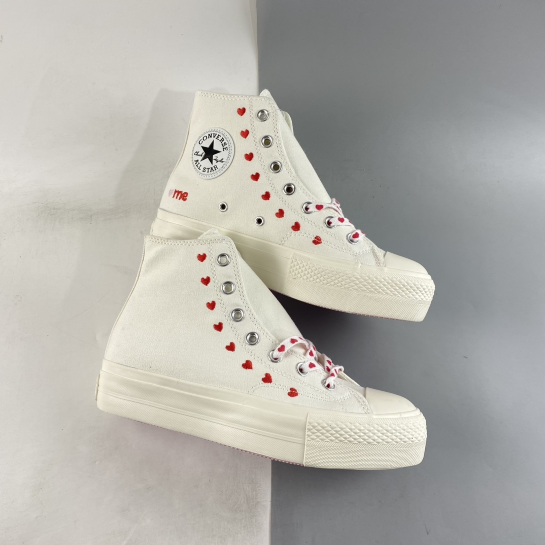 Converse All Star Lift 2022 Valentine's Day Limited Edition Thick Bottom Embroidered String High Top Thick Bottom Shoes A01599C