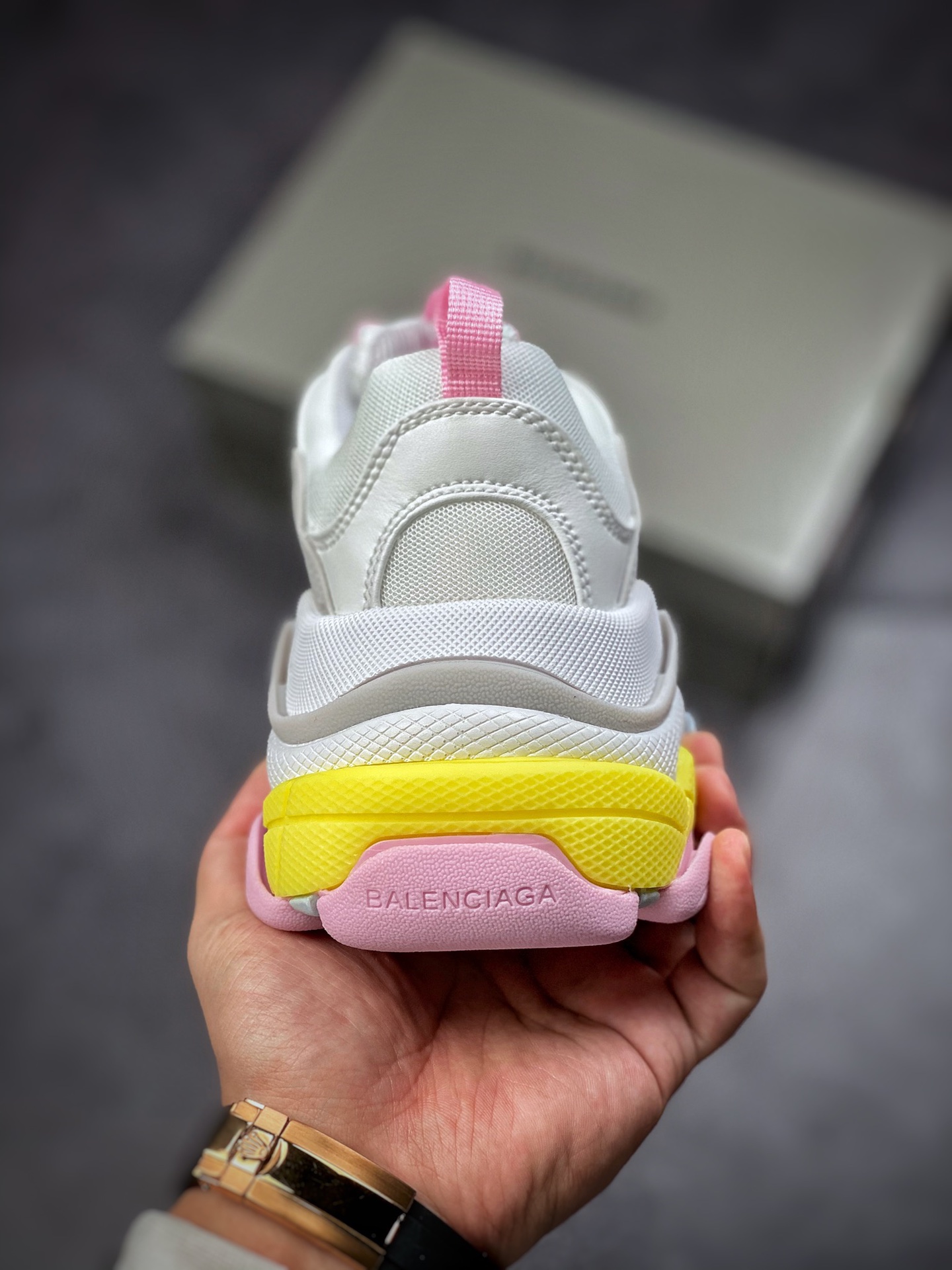 BALENCIAGA Triple S Balenciaga generation light gray pink yellow do old thick bottom daddy shoes 524039 W2FW4 7541