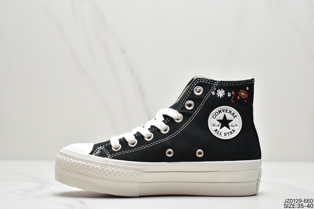 True standard Converse women's shoes All Star platform platform small white shoes embroidered high-top canvas shoes A01593C