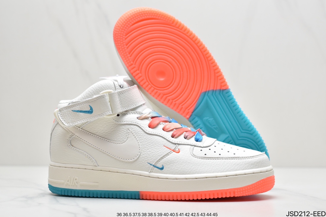 200 耐克Nike Air Force 1’07 QS”Summit White/Orange/Blue Swooshes”空军一号高帮CT1989-113