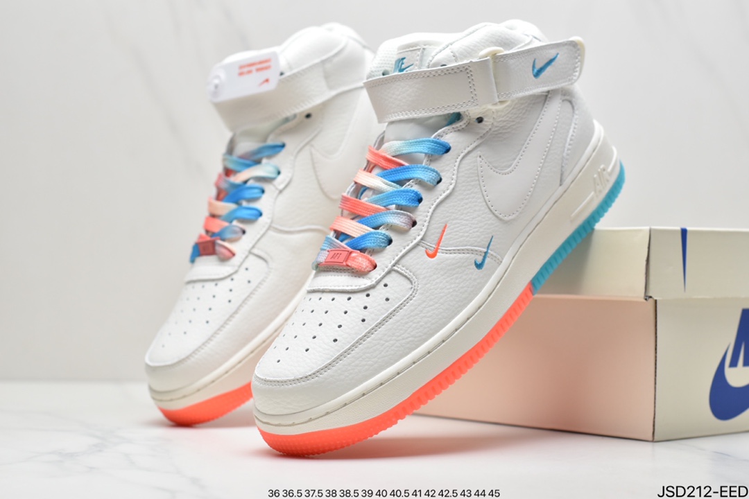 200 耐克Nike Air Force 1’07 QS”Summit White/Orange/Blue Swooshes”空军一号高帮CT1989-113