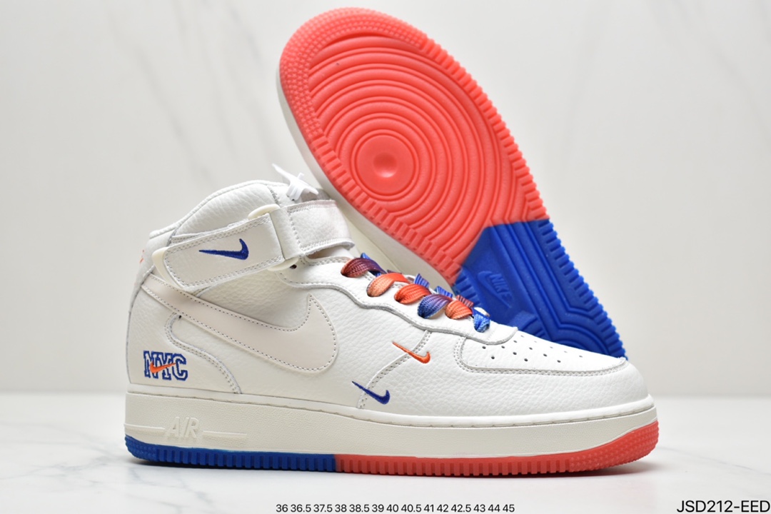 200 耐克Nike Air Force 1’07 QS”Summit White/Orange/Blue Swooshes”空军一号高帮CT1989-113