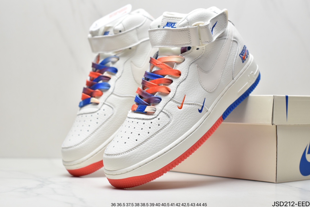 200 耐克Nike Air Force 1’07 QS”Summit White/Orange/Blue Swooshes”空军一号高帮CT1989-113