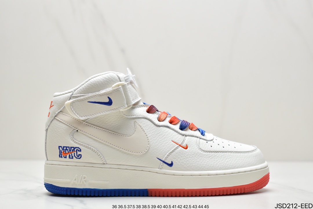 200 耐克Nike Air Force 1’07 QS”Summit White/Orange/Blue Swooshes”空军一号高帮CT1989-113