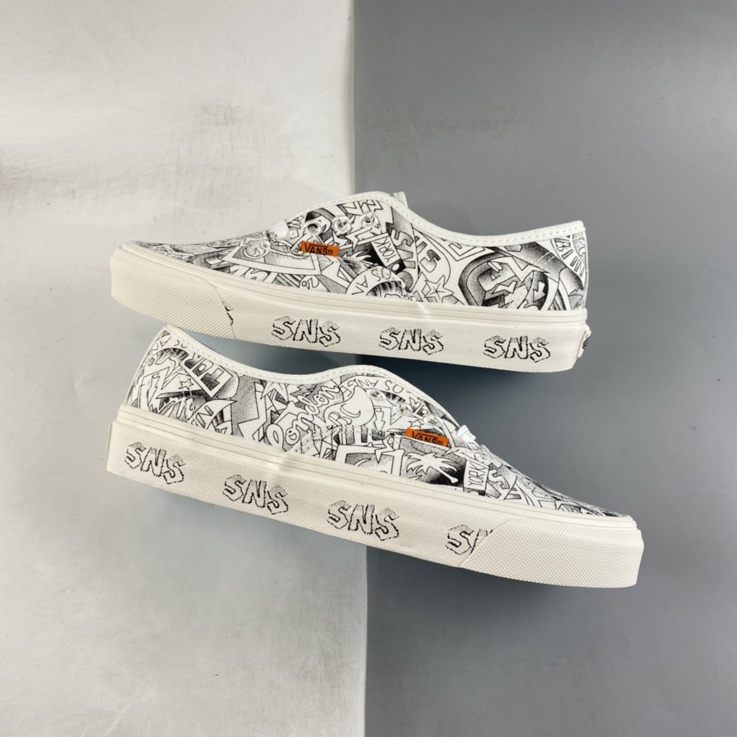 Vans Vault x SNS Joint Black and White Illustration Beach Print Vintage Canvas Sneakers VN0A4BV9676