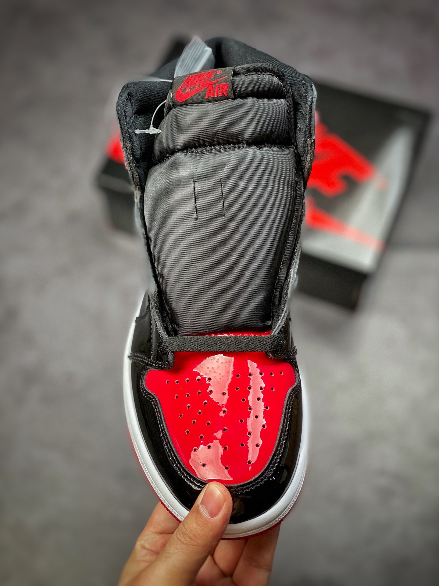 #cost-effective version of Air Jordan 1 Retro High OG AJ1 Joe 1 patent leather black and red forbidden to wear 555088-063