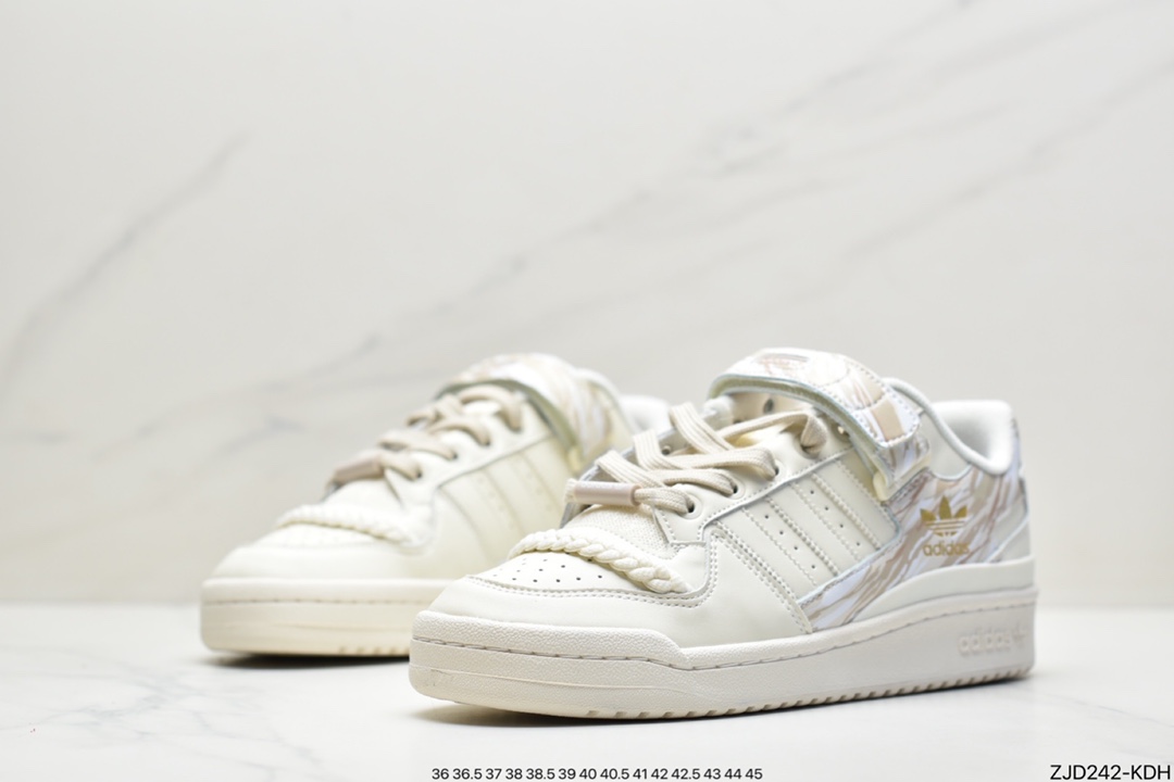 240 Adidas三叶草 Originals Forum 84 Low 罗马系列魔术贴低帮运动板鞋“皮革奶白粉彩绘”GY6983