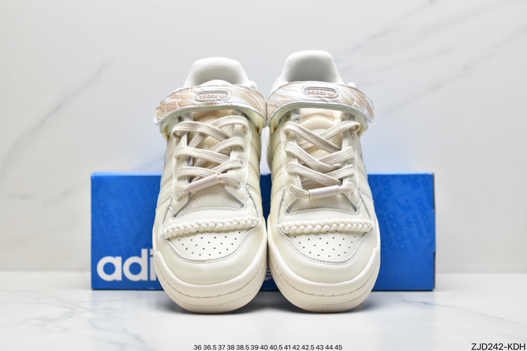 240 Adidas三叶草 Originals Forum 84 Low 罗马系列魔术贴低帮运动板鞋“皮革奶白粉彩绘”GY6983