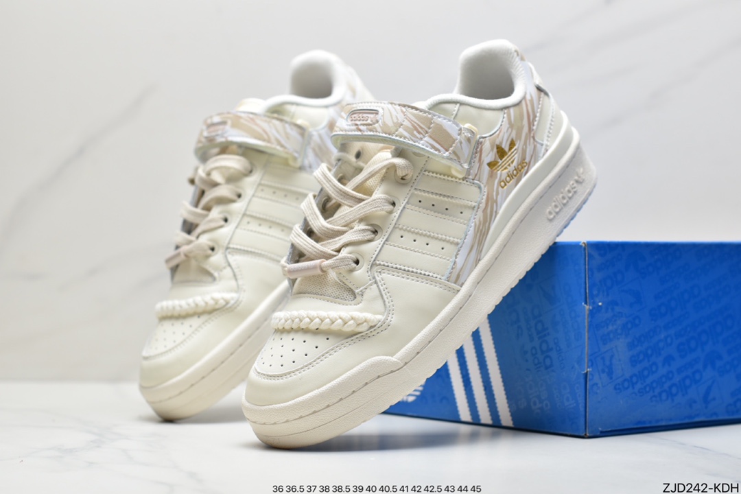 240 Adidas三叶草 Originals Forum 84 Low 罗马系列魔术贴低帮运动板鞋“皮革奶白粉彩绘”GY6983