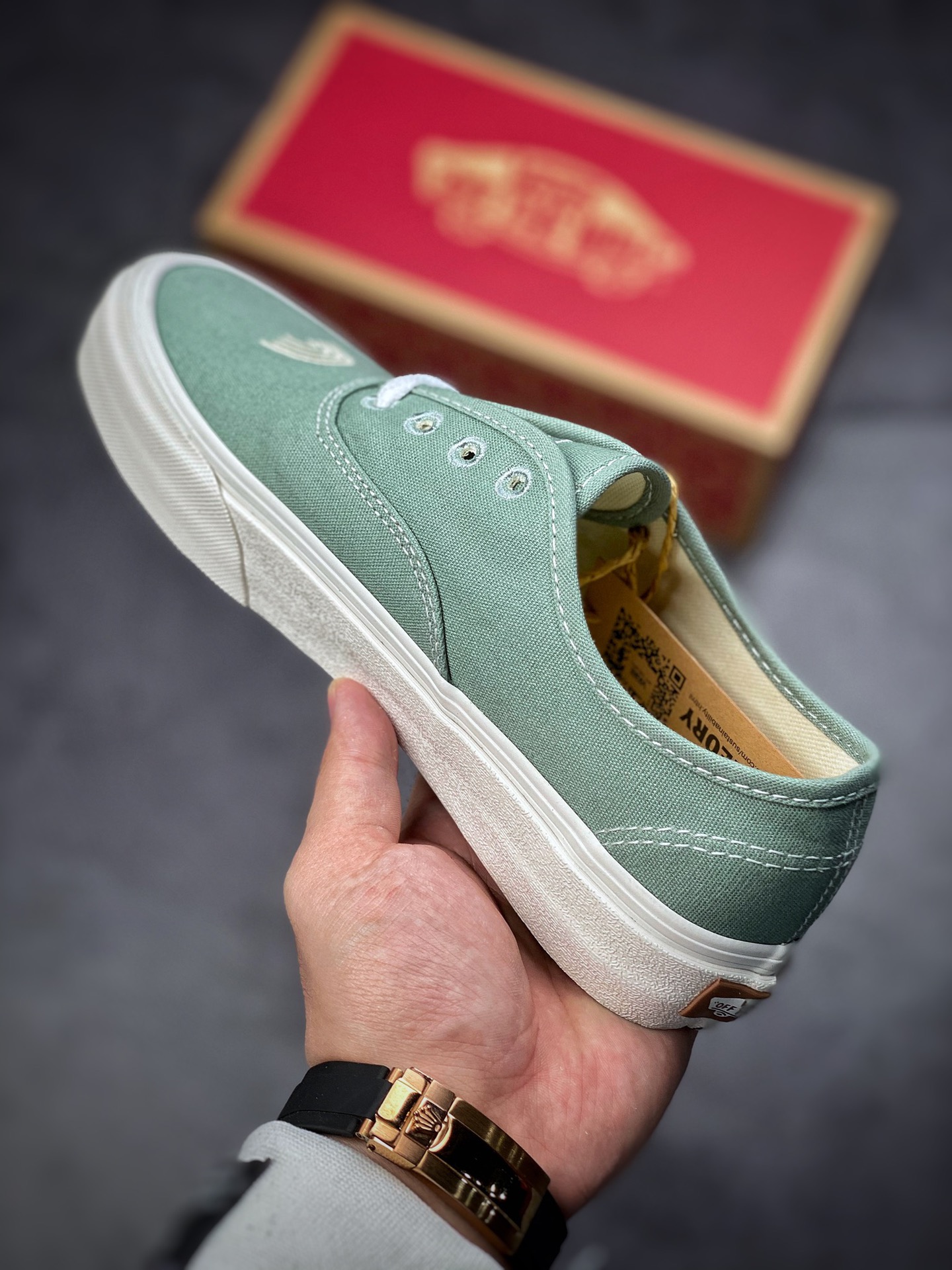 140  Vans Authentic 灰绿色趣味电绣低帮休闲硫化帆布鞋VN0A5KRDST