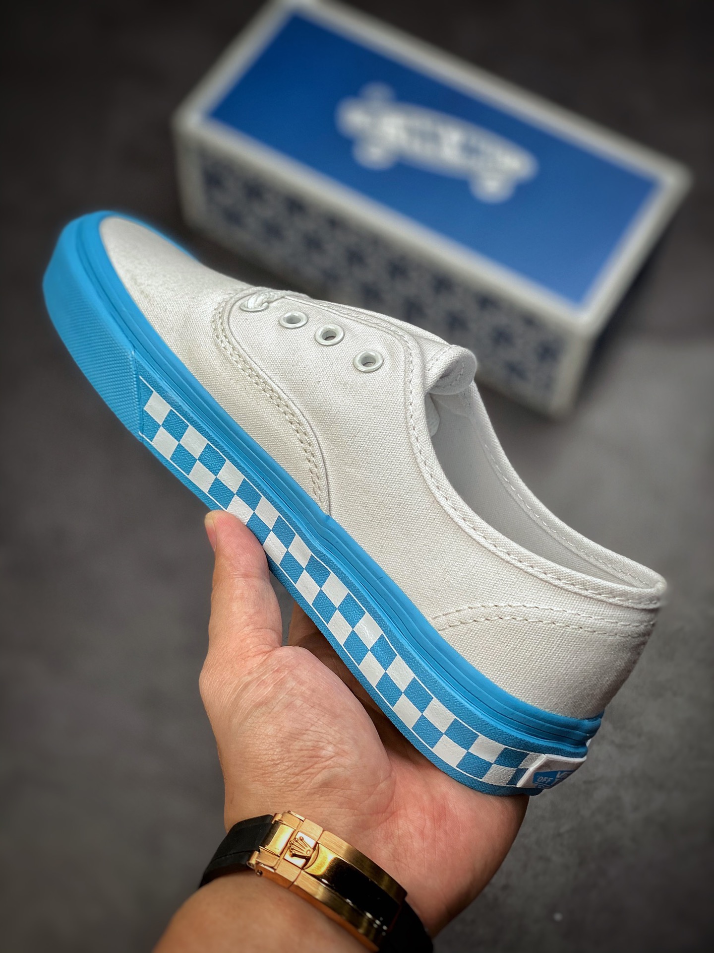 Vans Authentic 2022 Vans New Checkerboard Milk Blue White Blue Checkerboard Low-Top Sneakers VN0AENUD8AV