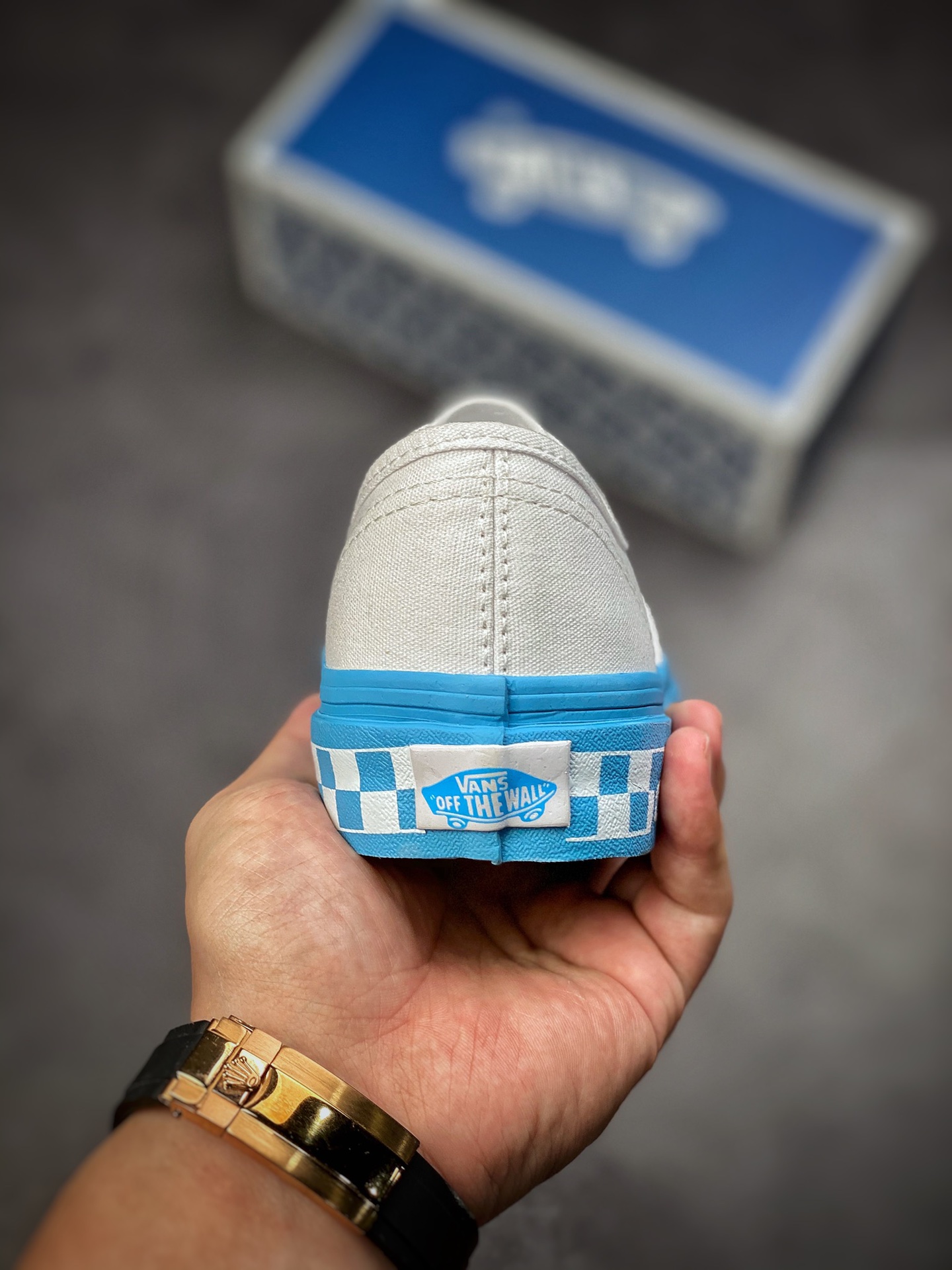 Vans Authentic 2022 Vans New Checkerboard Milk Blue White Blue Checkerboard Low-Top Sneakers VN0AENUD8AV