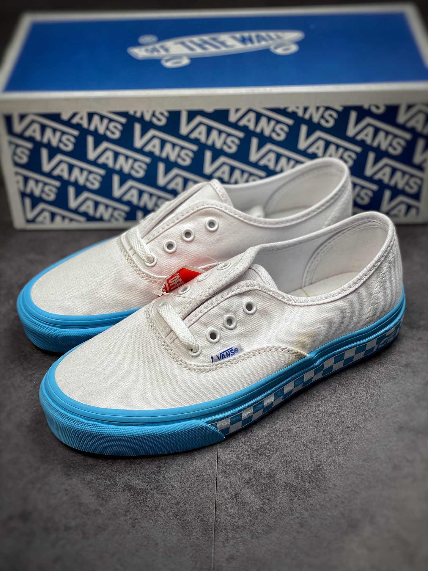 Vans Authentic 2022 Vans New Checkerboard Milk Blue White Blue Checkerboard Low-Top Sneakers VN0AENUD8AV