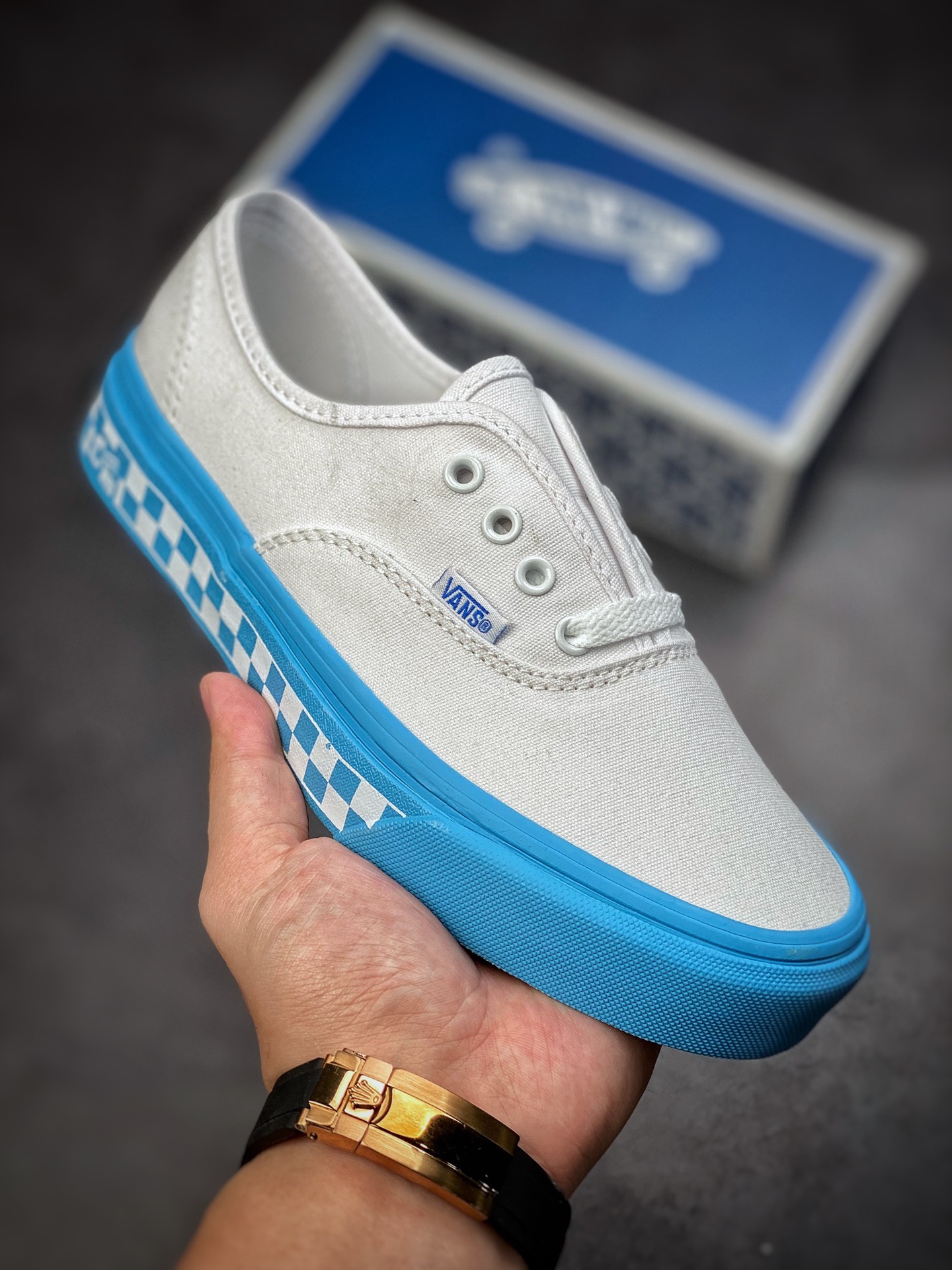 Vans Authentic 2022 Vans New Checkerboard Milk Blue White Blue Checkerboard Low-Top Sneakers VN0AENUD8AV