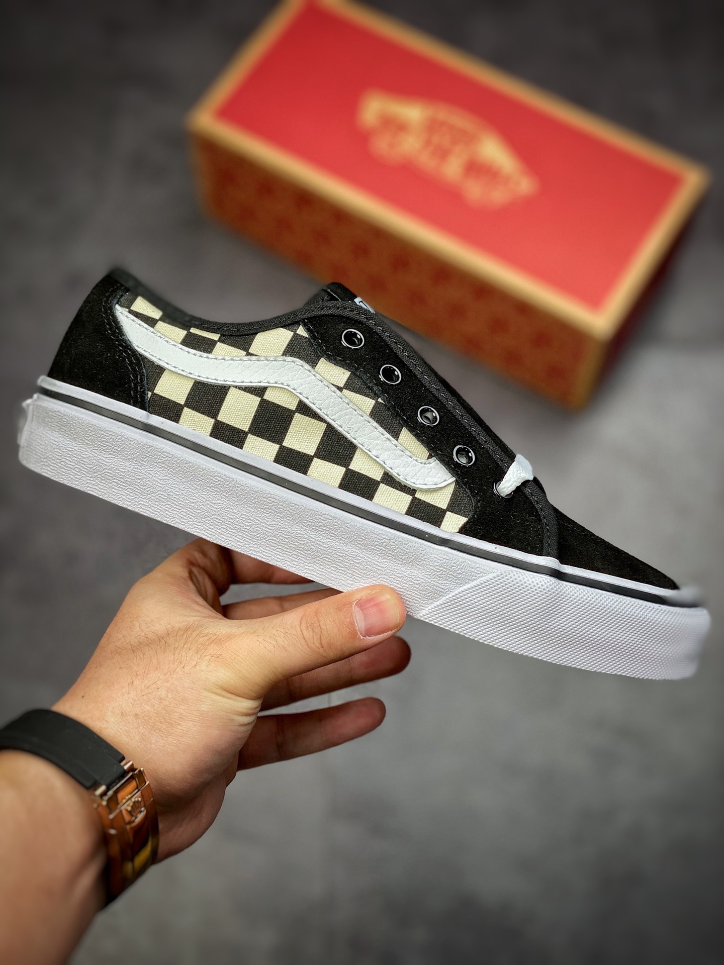 Vans ACTICE edging series Vans official white side striped checkerboard plaid classic retro couple shoes