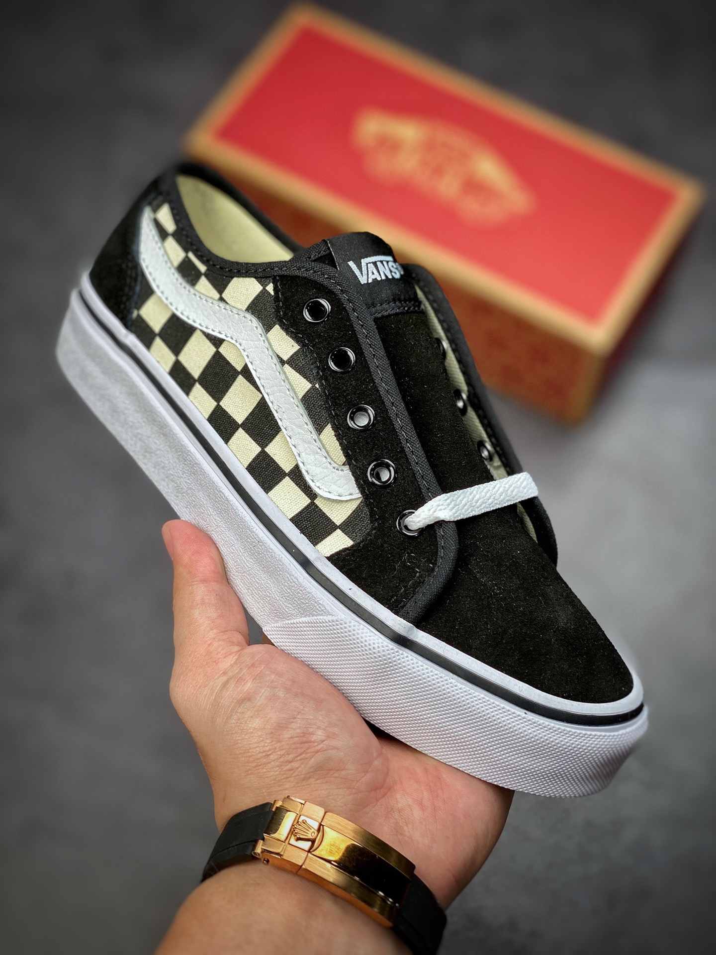 Vans ACTICE edging series Vans official white side striped checkerboard plaid classic retro couple shoes