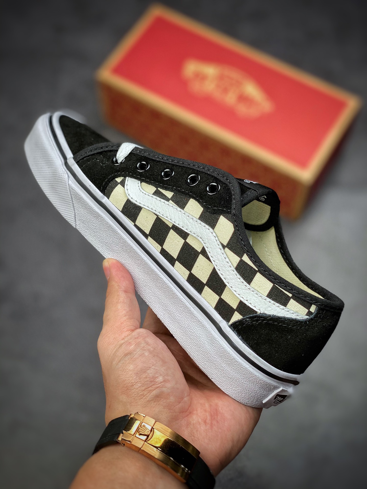 Vans ACTICE edging series Vans official white side striped checkerboard plaid classic retro couple shoes