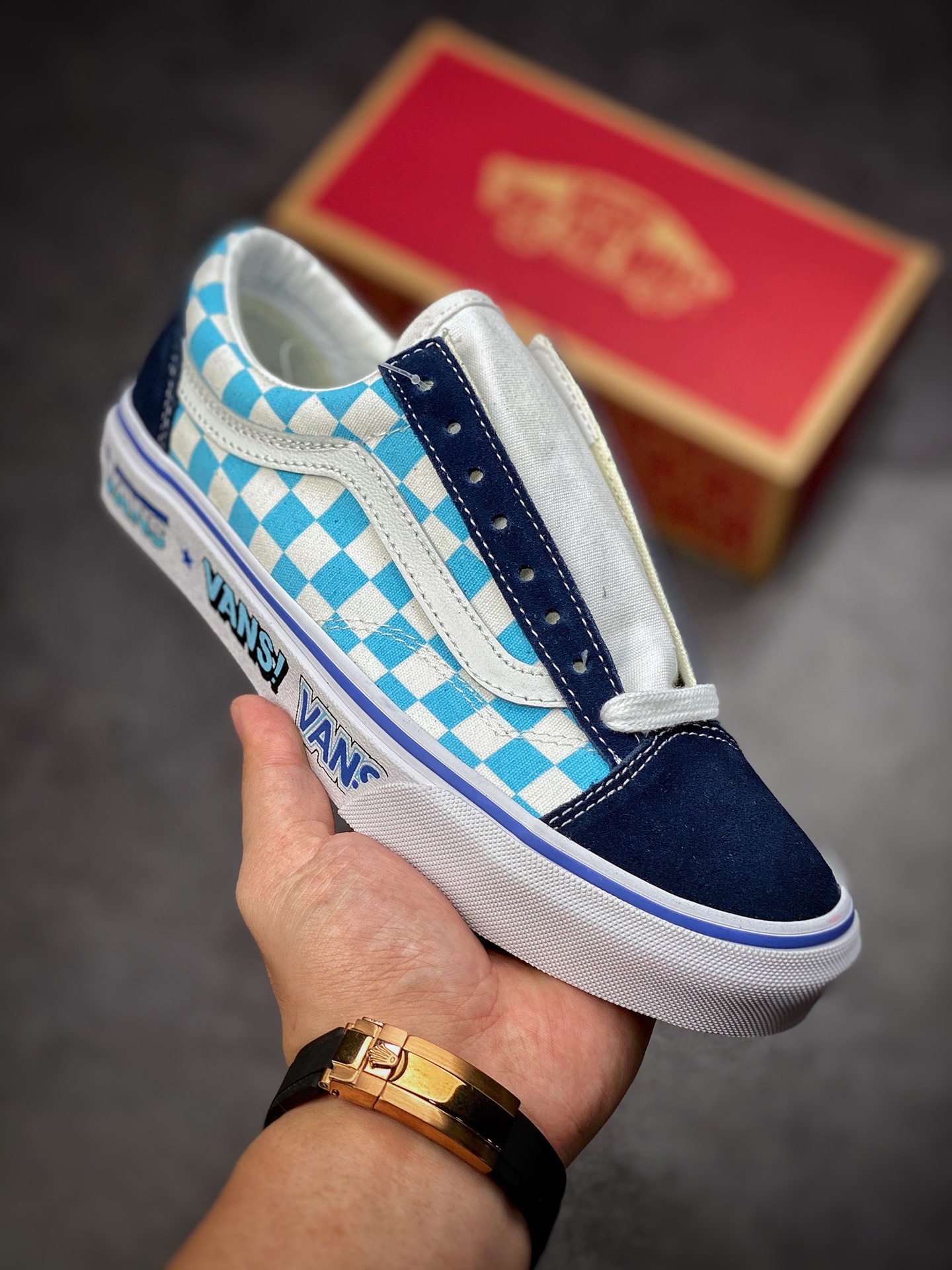 Vans Style 36 Decon Anaheim Klein blue and white checkerboard plaid low-top sneakers VN0A5KRIA5I