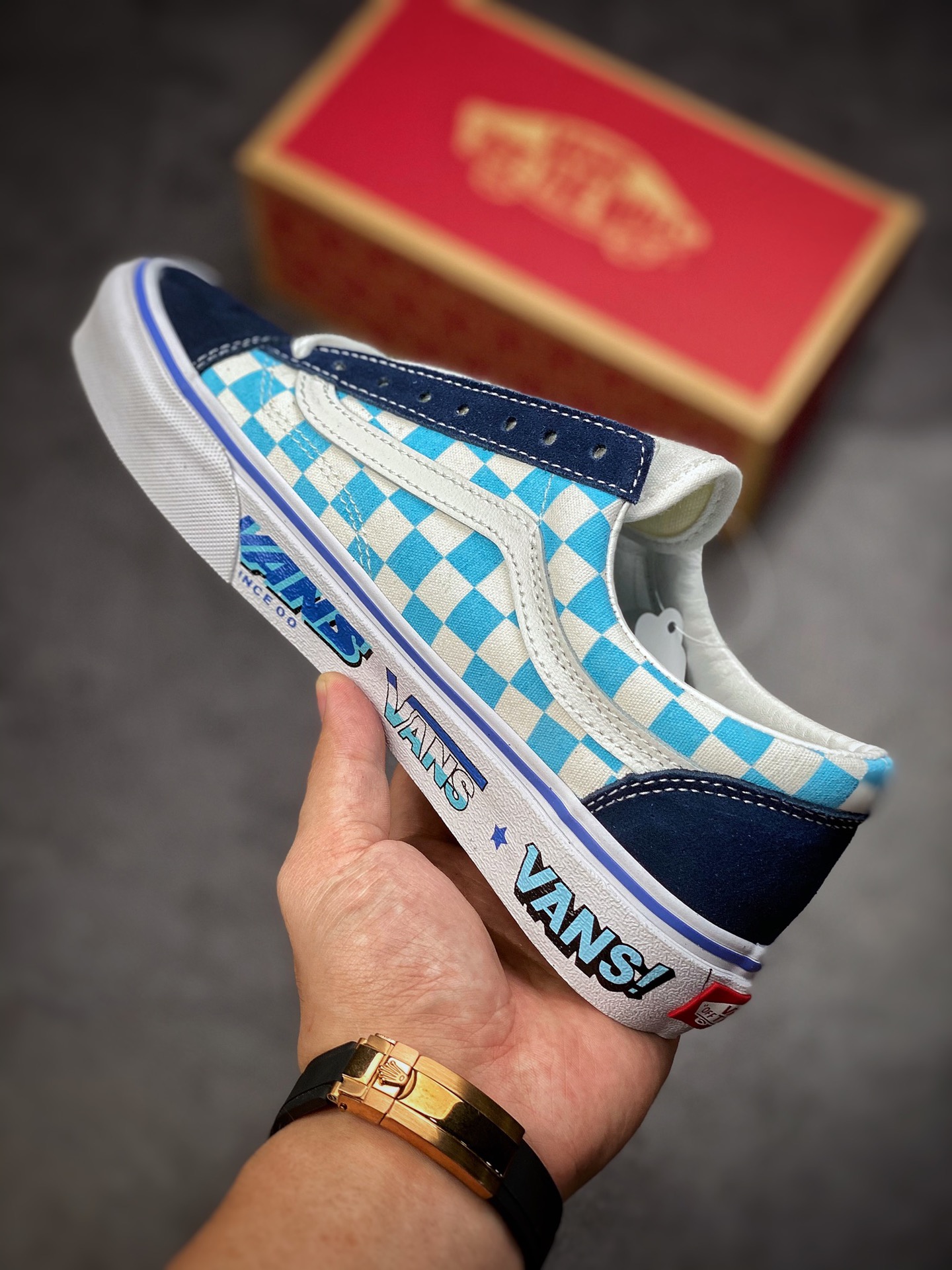 Vans Style 36 Decon Anaheim Klein blue and white checkerboard plaid low-top sneakers VN0A5KRIA5I