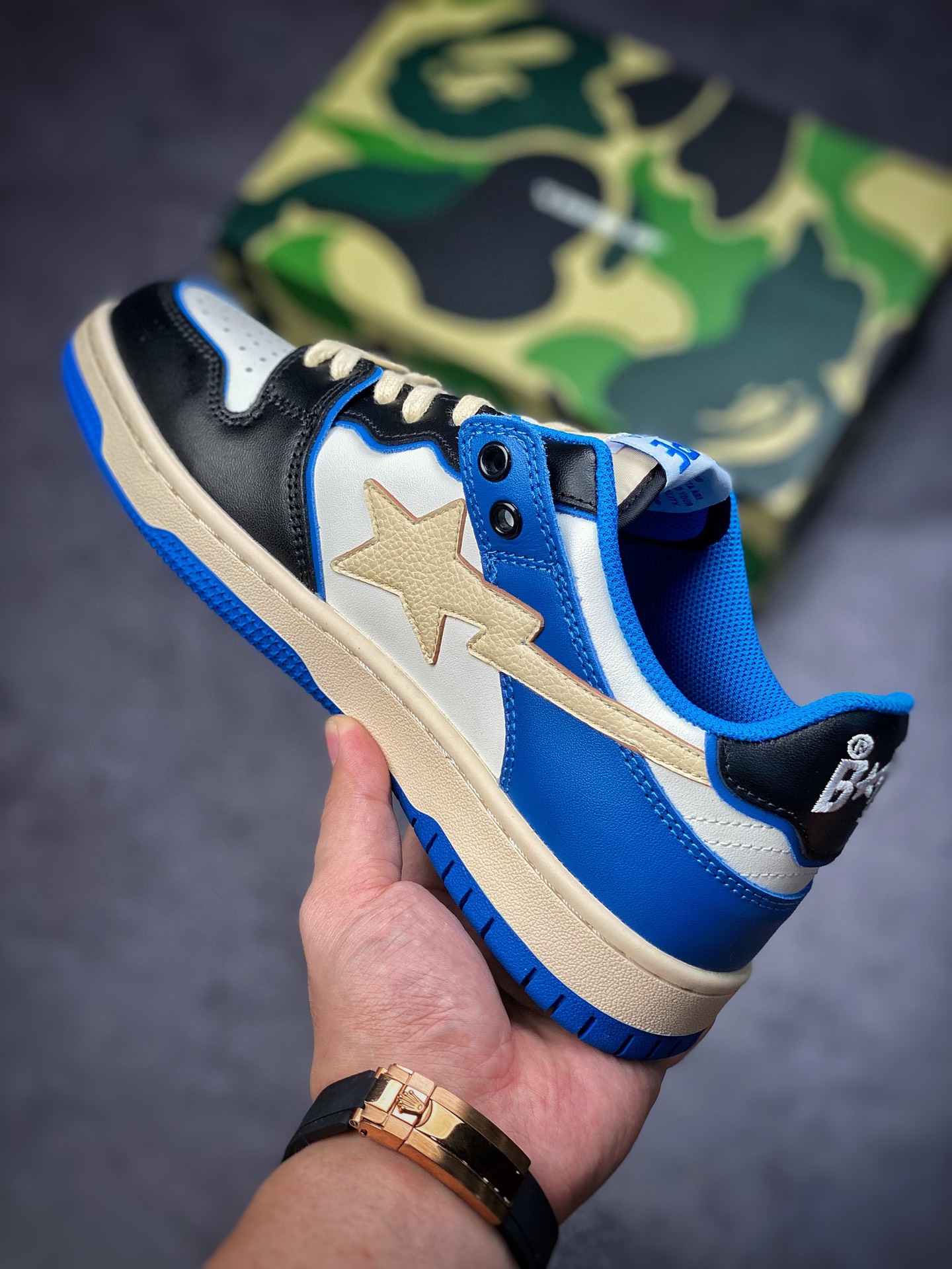 Bathing Ape BAPE SK8 Sta Low Fujiwara Hiroshi White Black Blue Lightning Small Barb