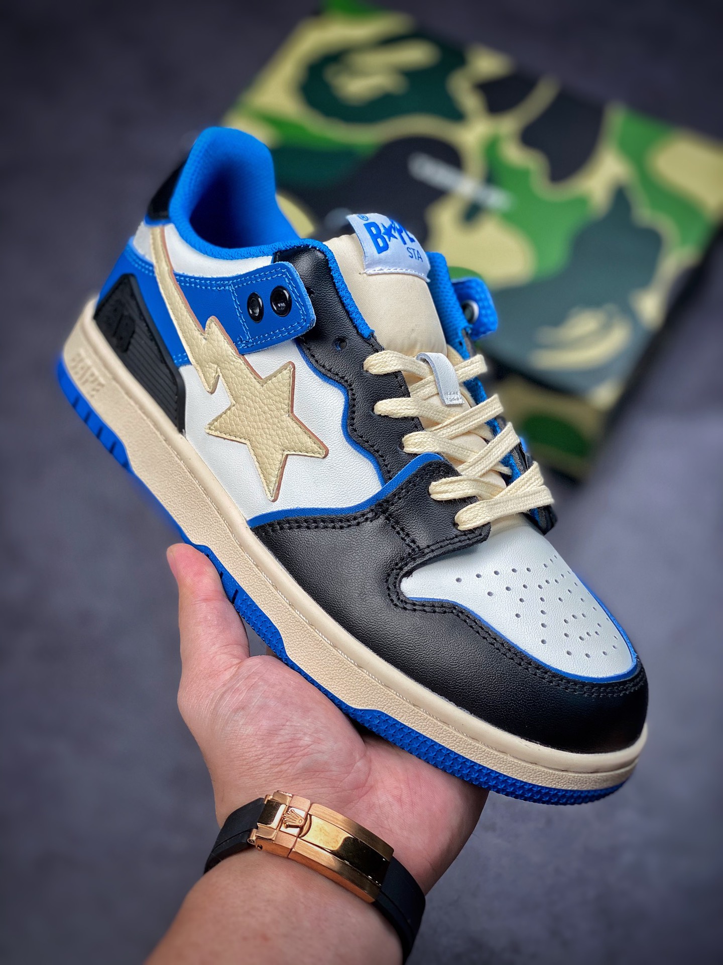 Bathing Ape BAPE SK8 Sta Low Fujiwara Hiroshi White Black Blue Lightning Small Barb