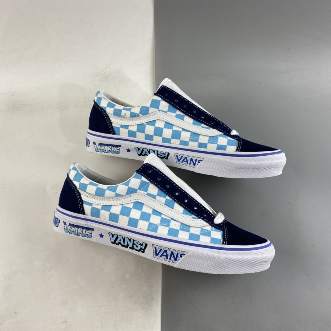 Vans Style 36 Decon Anaheim Klein blue and white checkerboard plaid low-top sneakers VN0A5KRIA5I