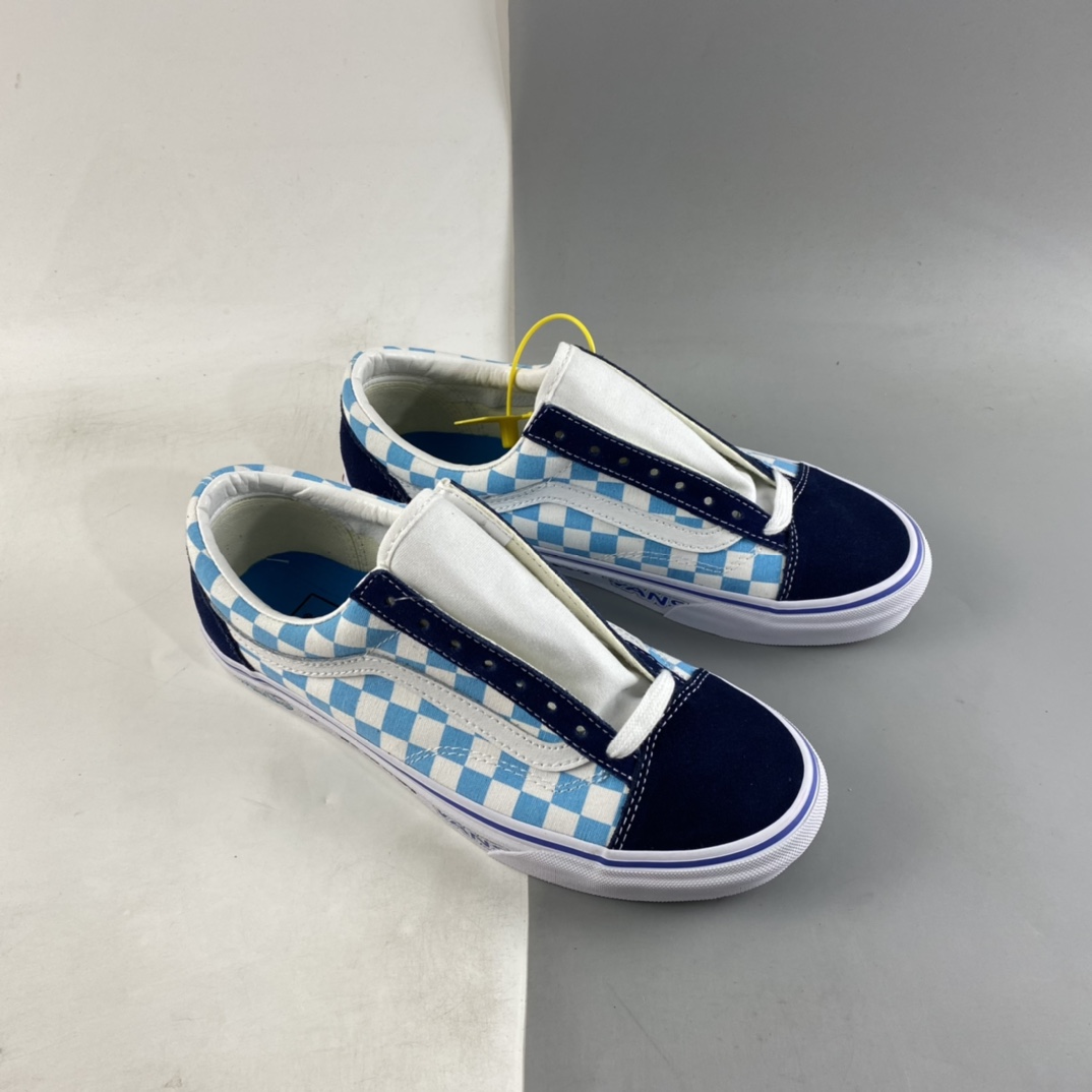 Vans Style 36 Decon Anaheim Klein blue and white checkerboard plaid low-top sneakers VN0A5KRIA5I