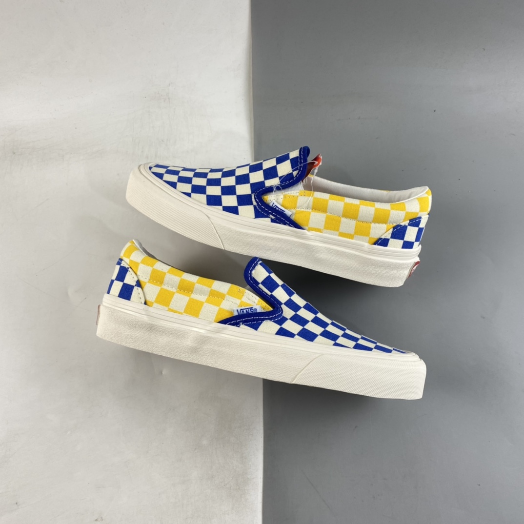 Vans OG Classic Slip-On Blue and Yellow Checkerboard Low Top Casual Sneakers VN0A3JEX45U