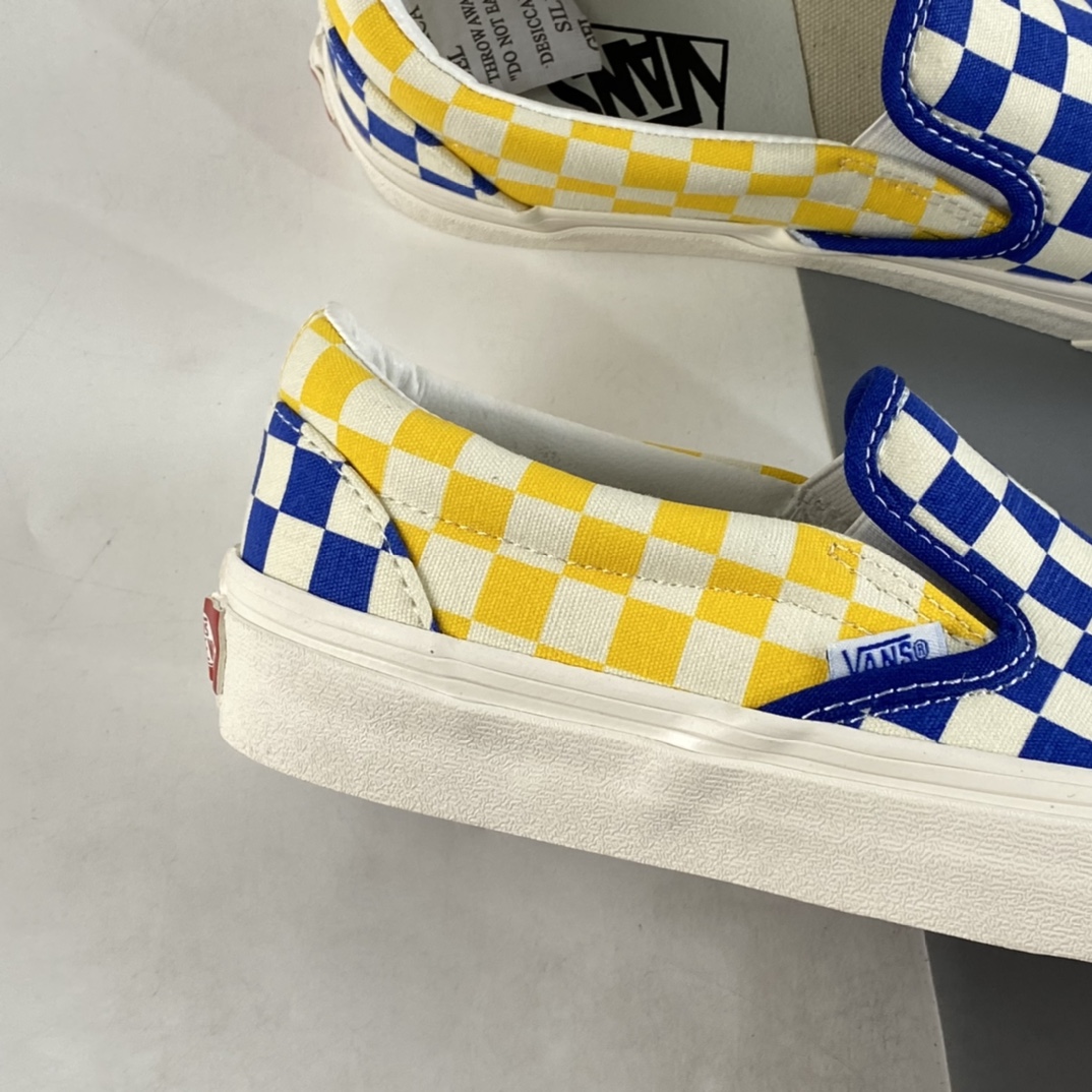 Vans OG Classic Slip-On Blue and Yellow Checkerboard Low Top Casual Sneakers VN0A3JEX45U