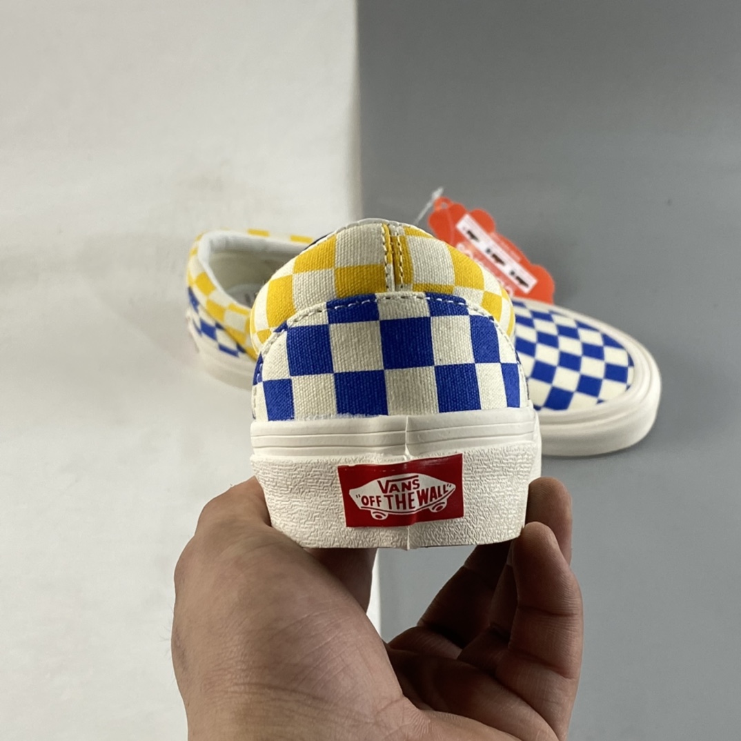 Vans OG Classic Slip-On Blue and Yellow Checkerboard Low Top Casual Sneakers VN0A3JEX45U