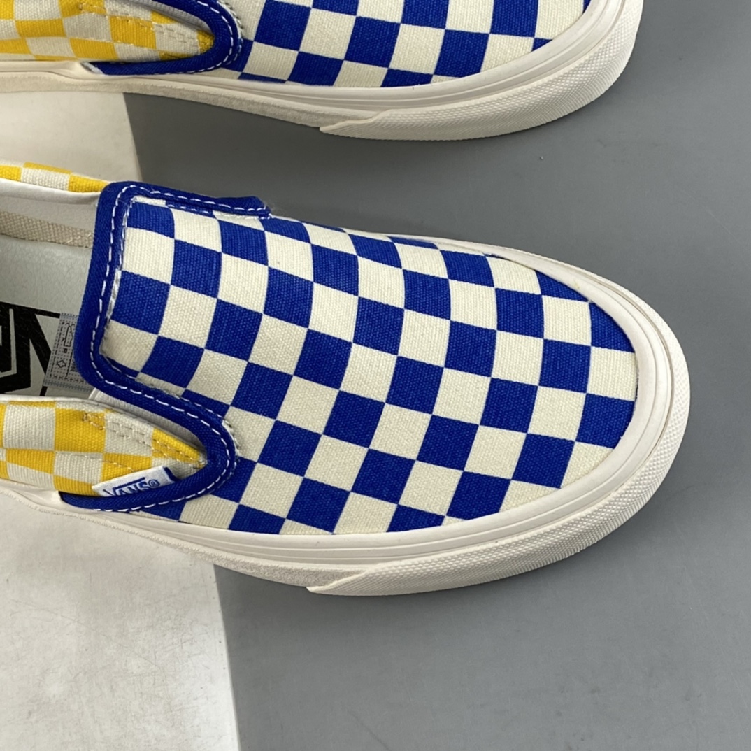 Vans OG Classic Slip-On Blue and Yellow Checkerboard Low Top Casual Sneakers VN0A3JEX45U